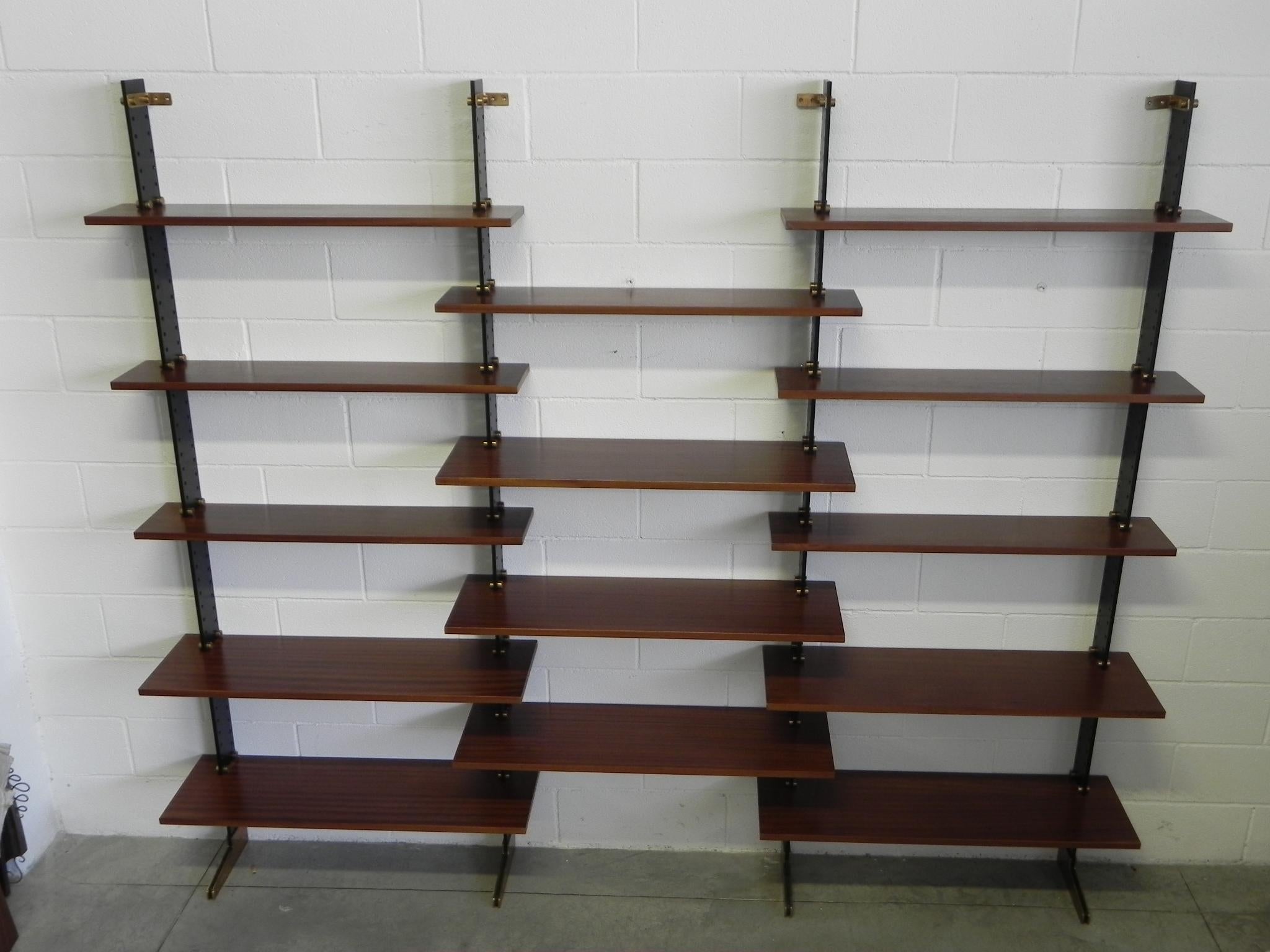 Azucena Ignazio Gardella bookcase LB2 brass mahogany ,the shelves have been completely restored.