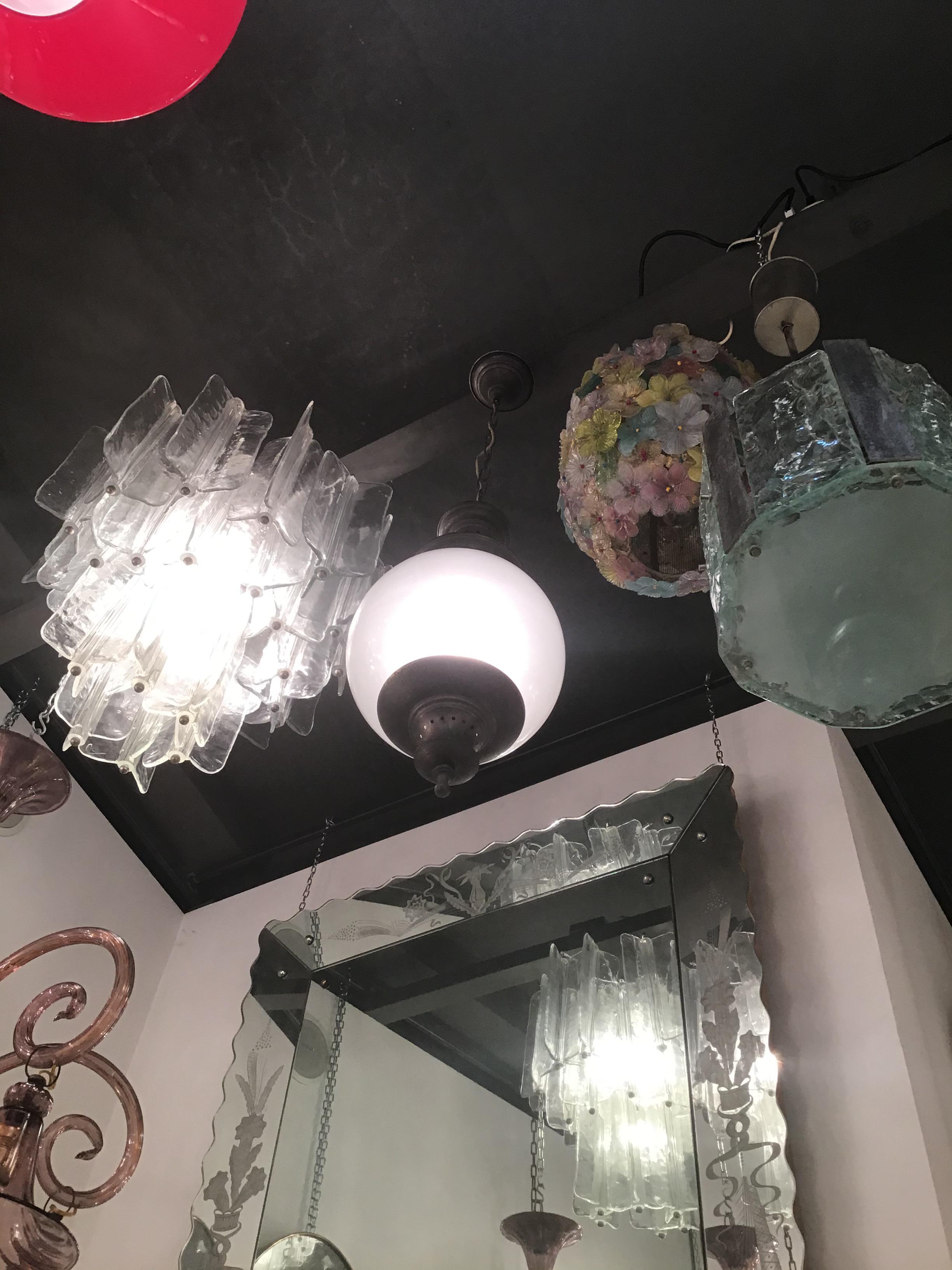 Azucena Luigi Caccia Dominioni Couple Chandeliers Acidate Glass Metal Crome 1950s For Sale 4