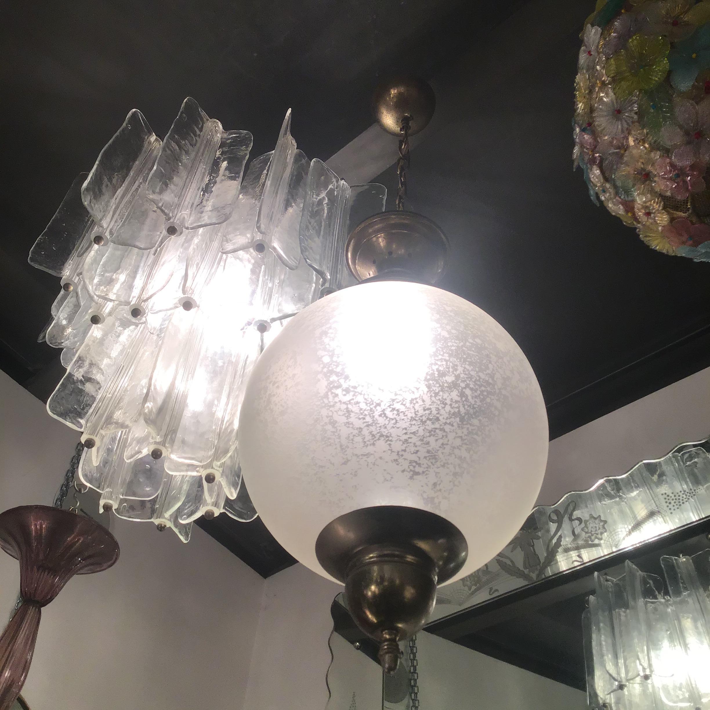 Other Azucena Luigi Caccia Dominioni Couple Chandeliers Acidate Glass Metal Crome 1950s For Sale