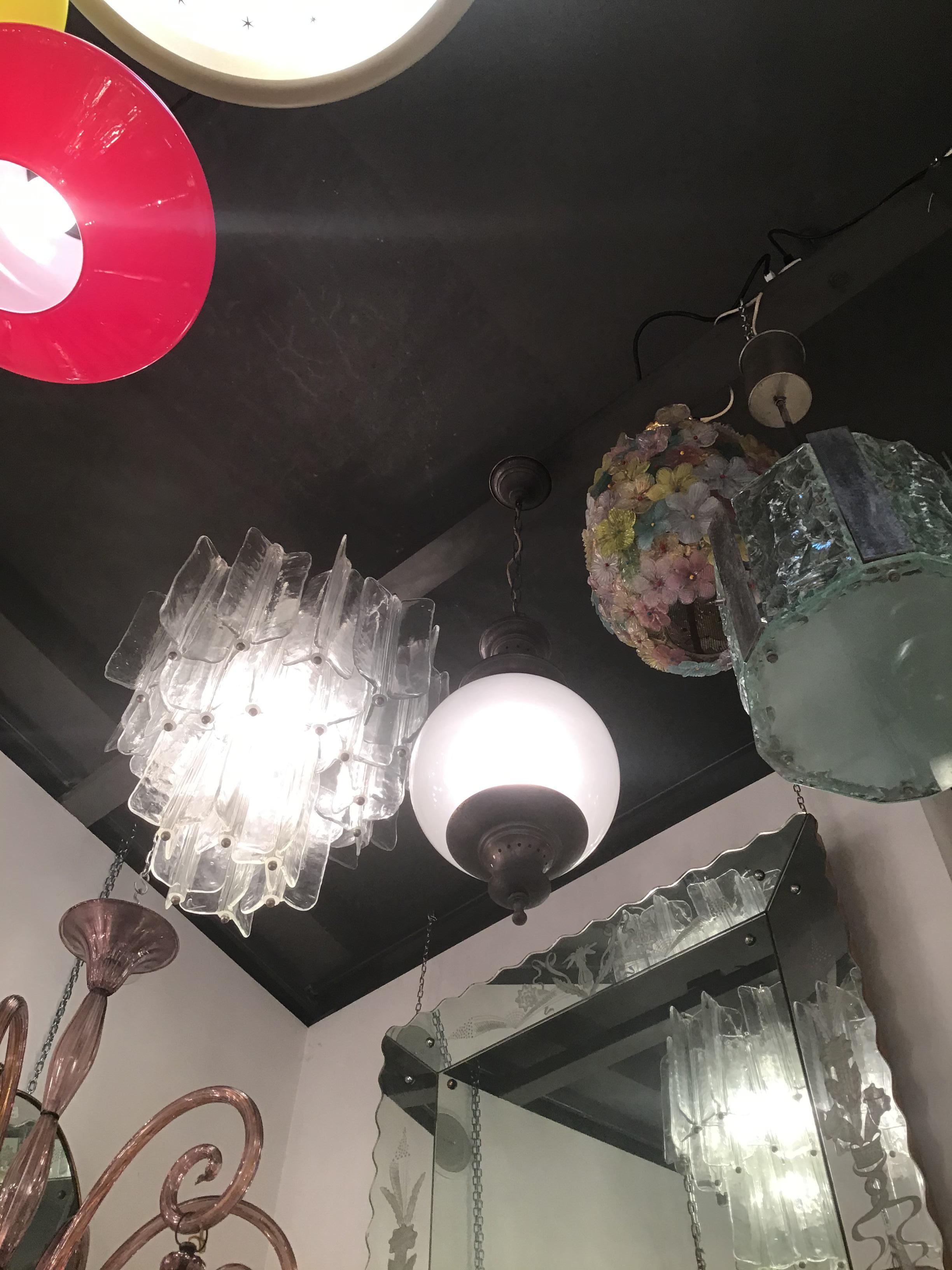 Azucena Luigi Caccia Dominioni Couple Chandeliers Acidate Glass Metal Crome 1950s For Sale 2