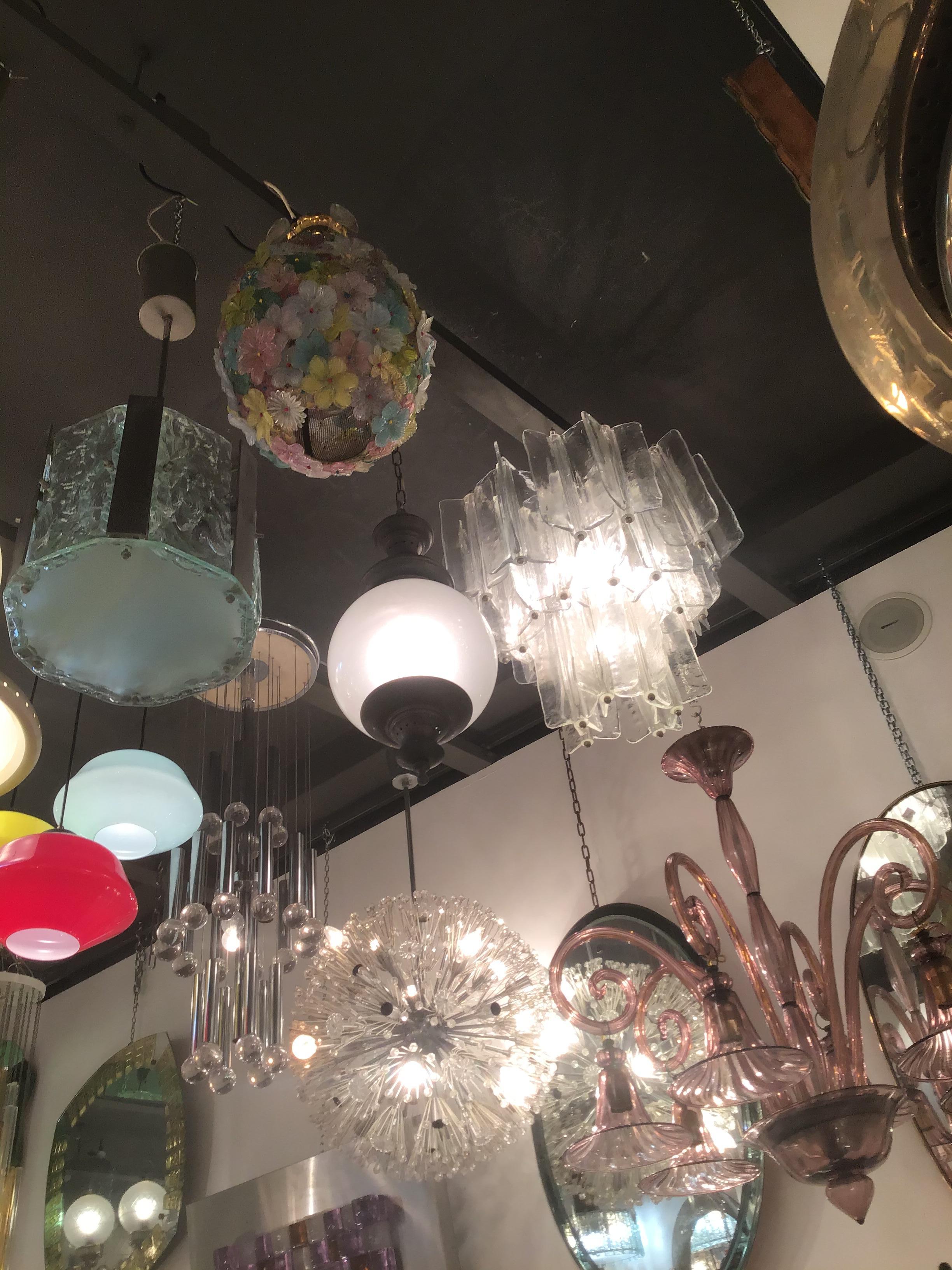 Azucena Luigi Caccia Dominioni Couple Chandeliers Acidate Glass Metal Crome 1950s For Sale 3