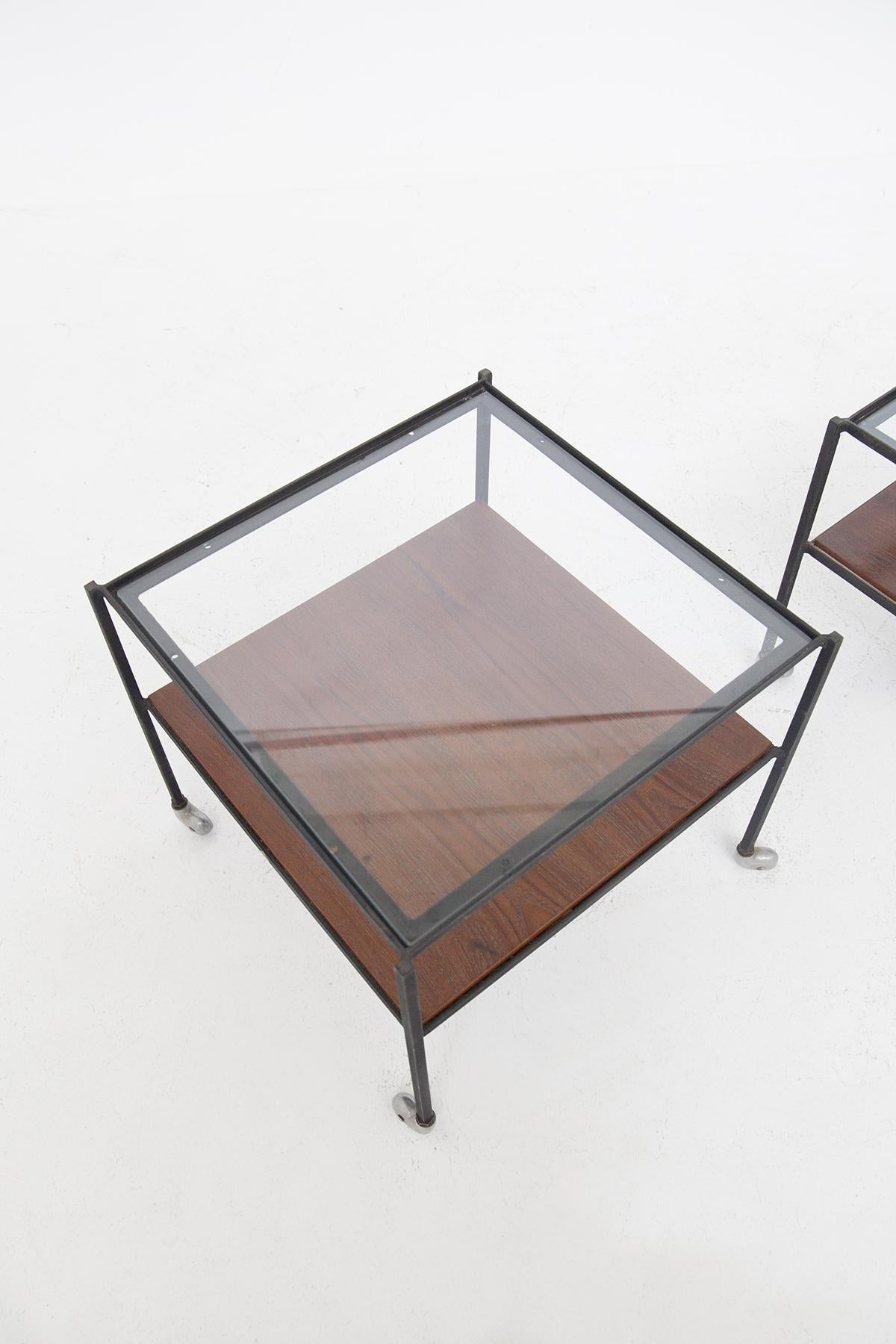 Azucena Pair of Living Room Tables in Glass, Steel and Wood 1
