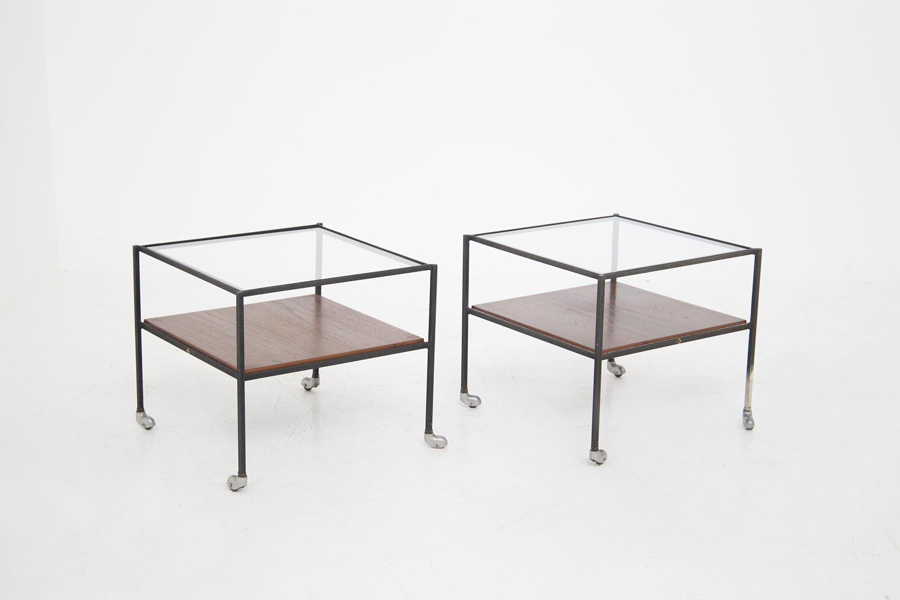 Azucena Pair of Living Room Tables in Glass, Steel and Wood 3