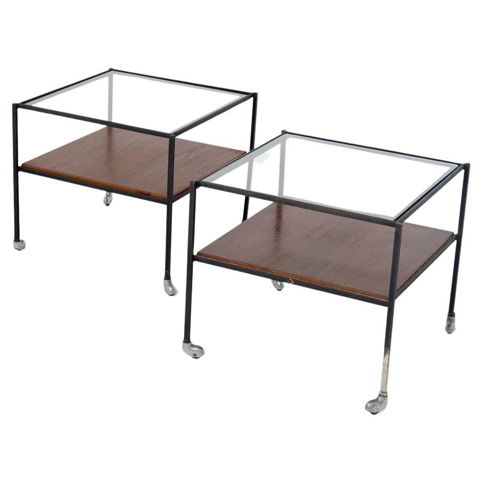 Azucena Pair of Living Room Tables in Glass, Steel and Wood