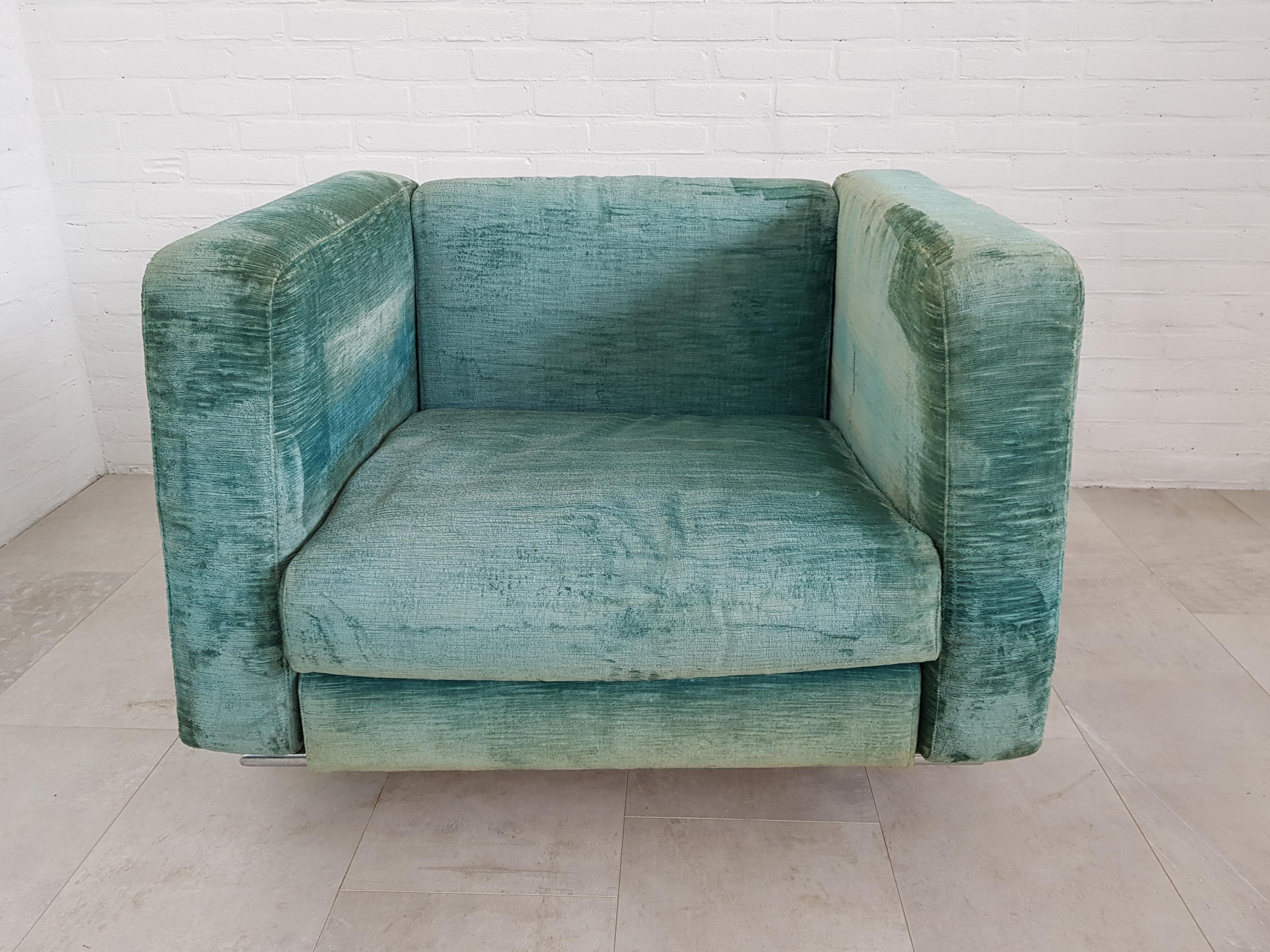 European Azucena Turquoise Velvet Couch in Chrome Frame