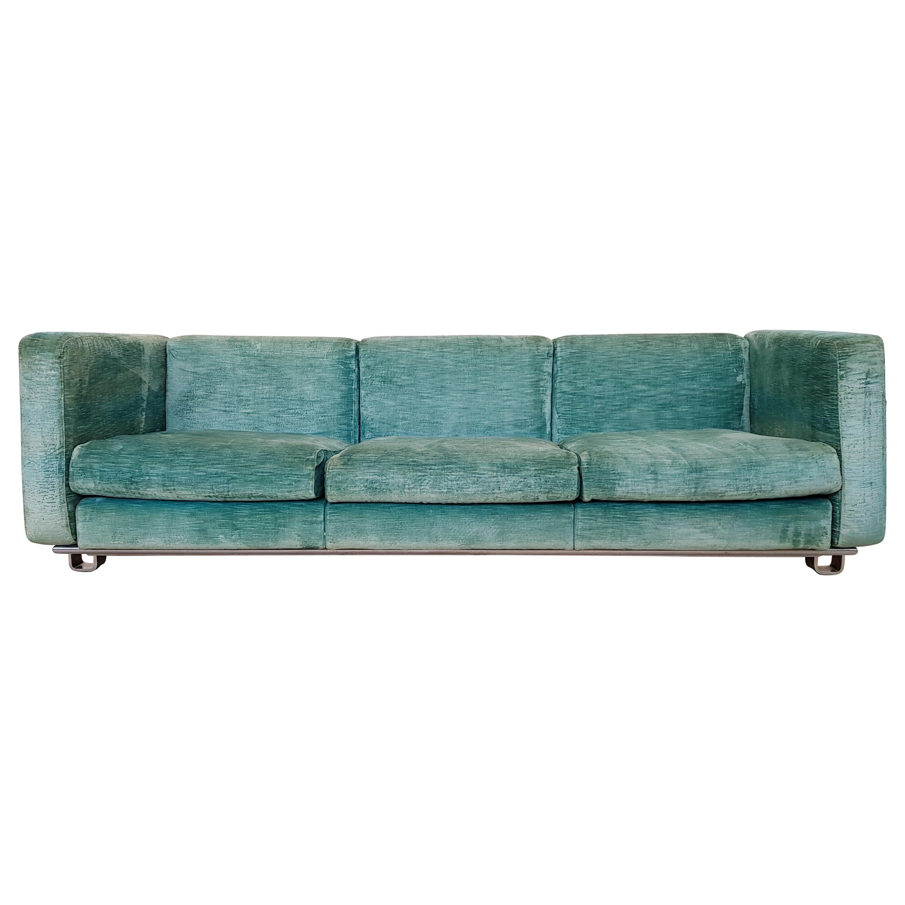 Azucena Turquoise Velvet Couch in Chrome Frame