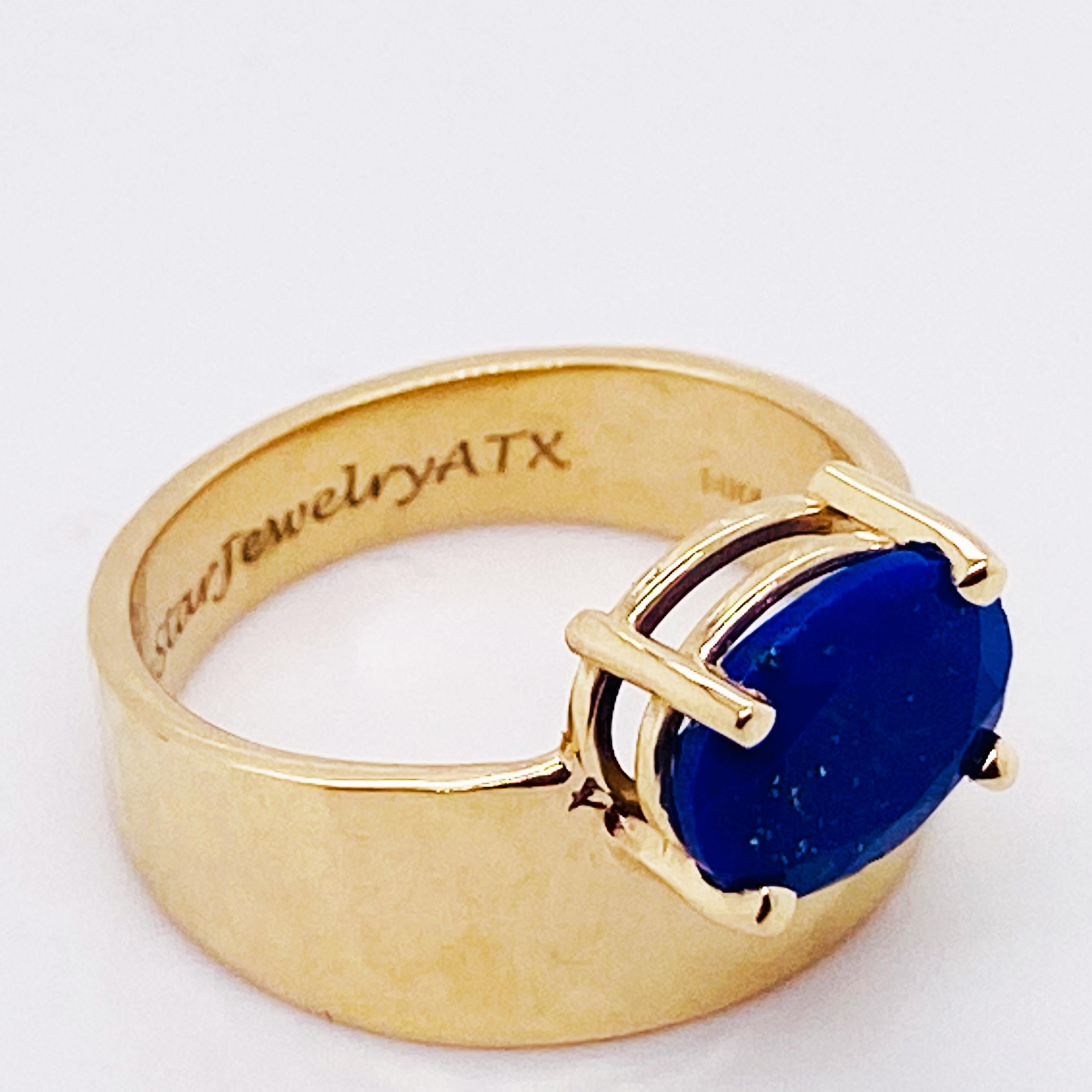 Oval Cut Azul Blue Lapis Ring, Mary Rupert Design by Five Star Jewelry, Lapis Lazuli Band For Sale