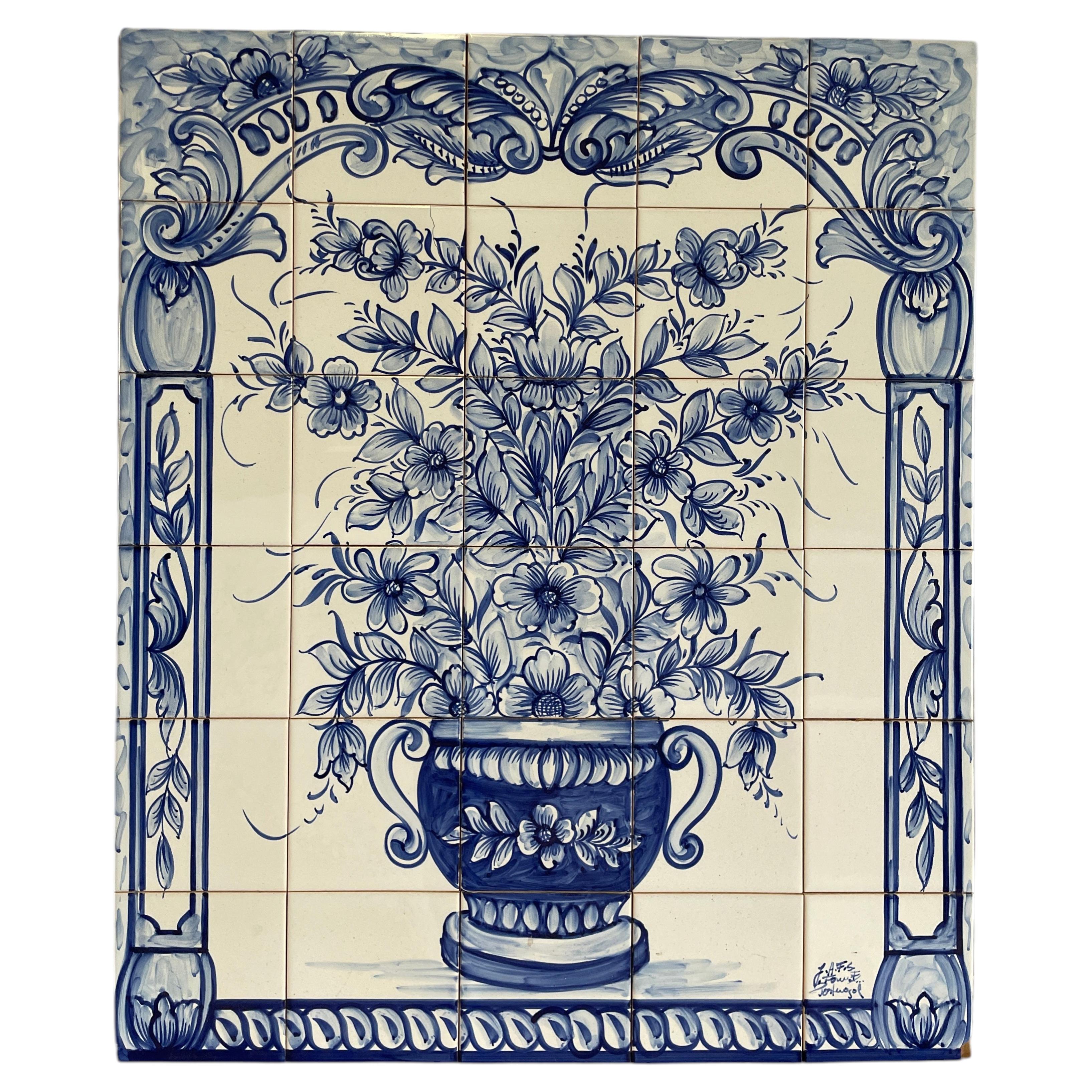 Vintage Portuguese Azulejos Ceramic Tile Wall Relief, Blue & White
