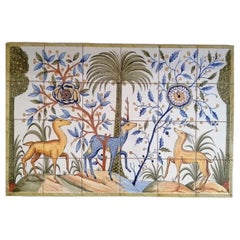 Azulejos Portuguese Decorative Tiles "Deer" Hand Painted and Signed by Artist