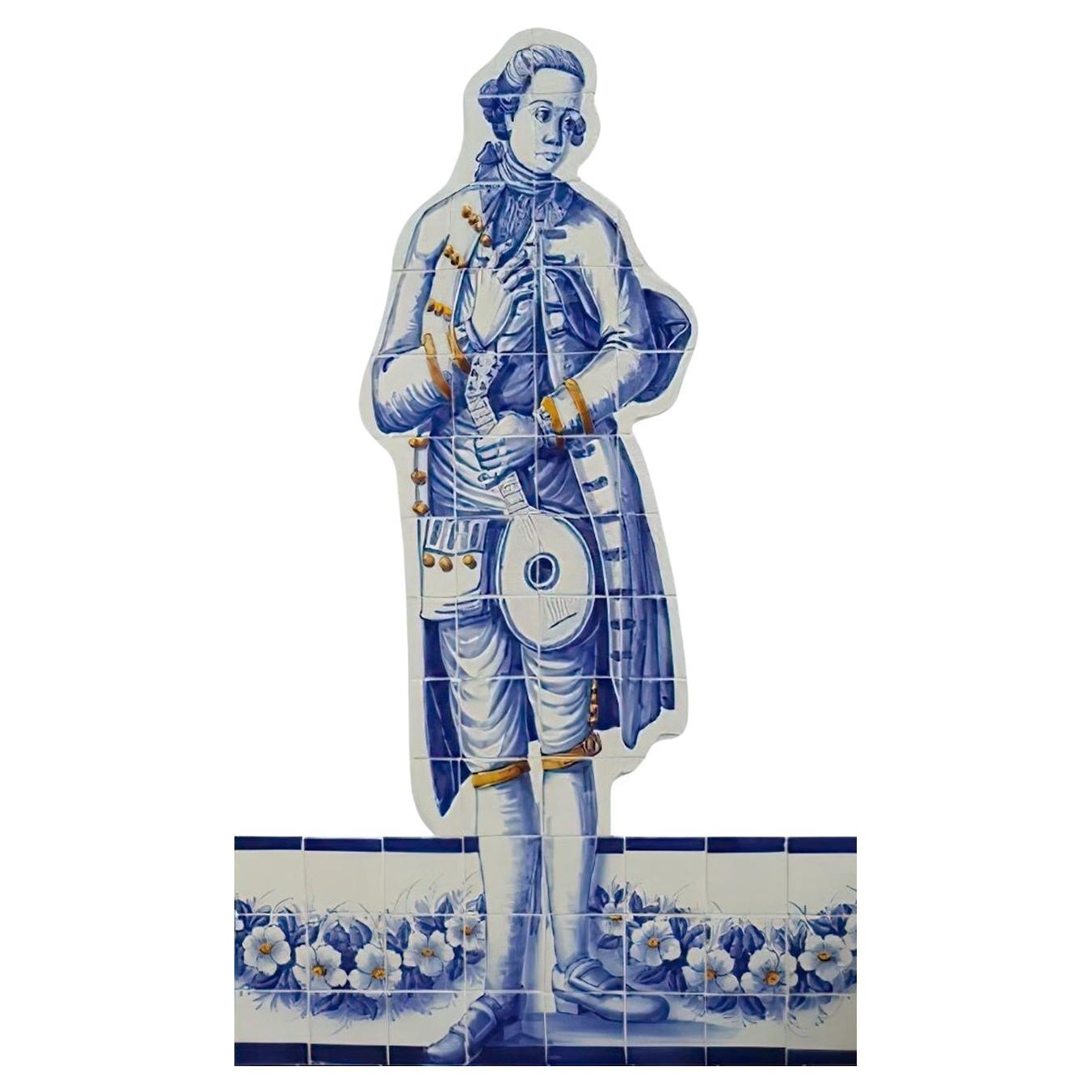Portuguese Azulejos - Hand Painted - Indoor/Outdoor Tiles "Gentleman"  For Sale