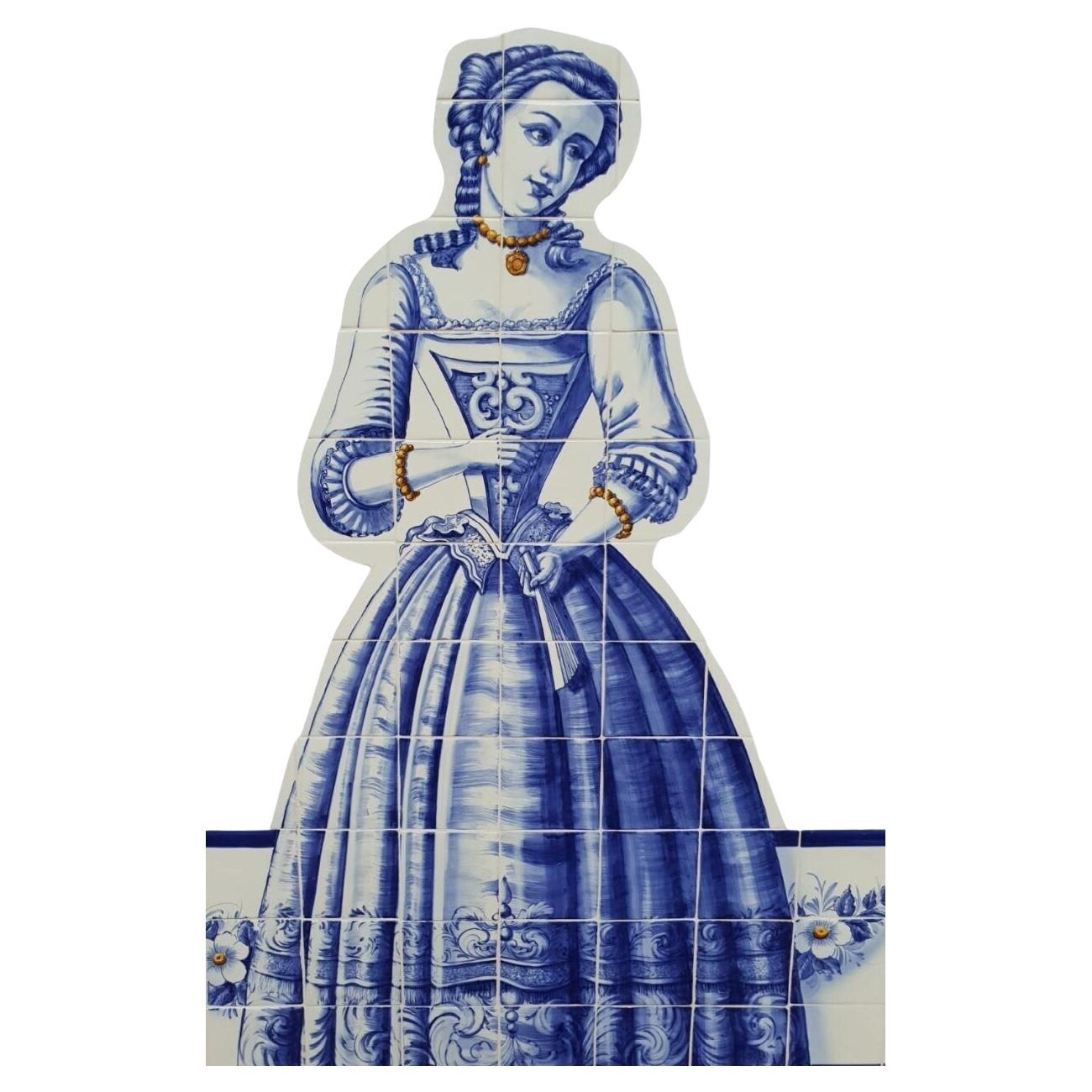 Azulejos Portuguese Hand Painted Tiles "Lady"  For Sale