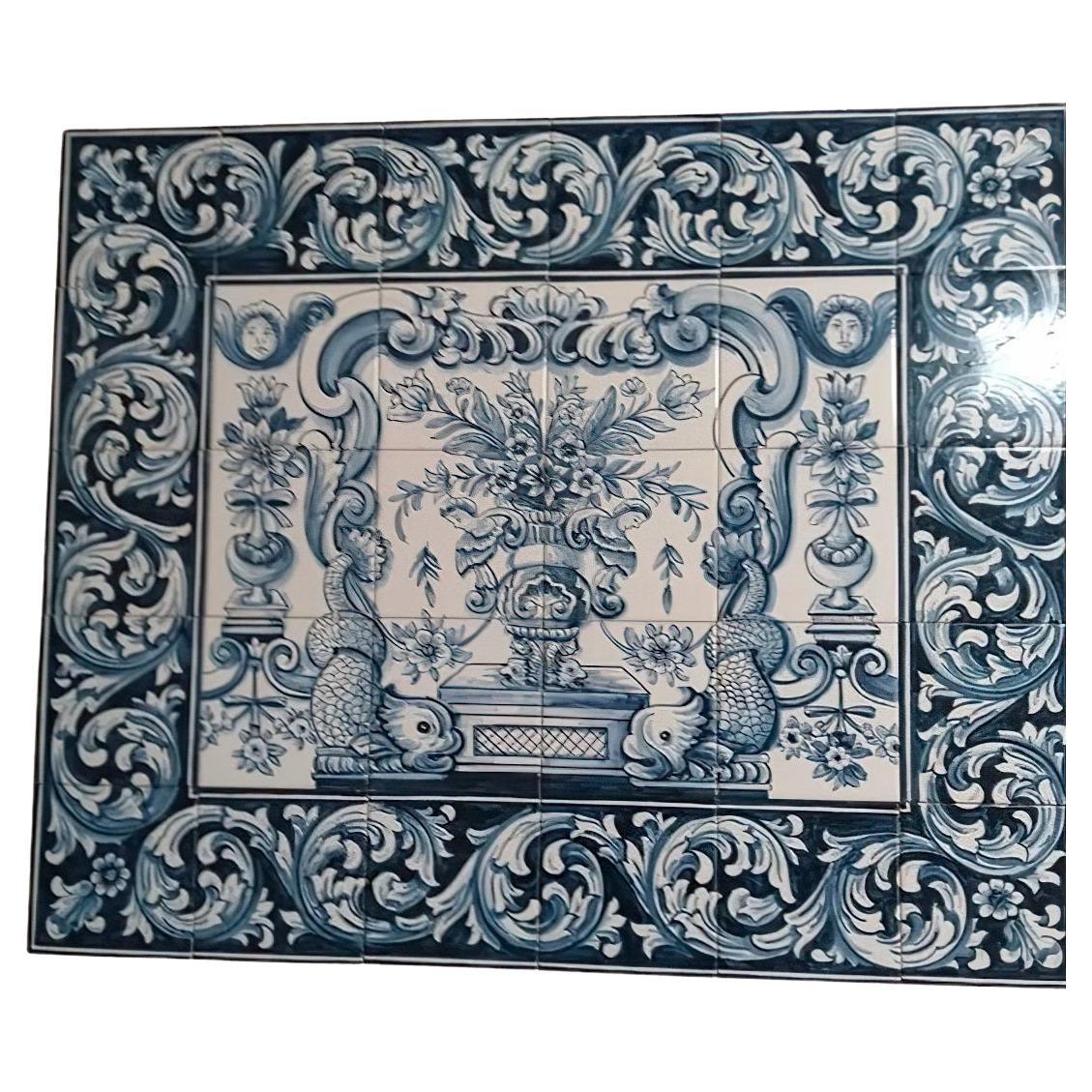 Azulejos Portuguese Hand Painted Tile Mural "Albarrada" Signed by Artist For Sale