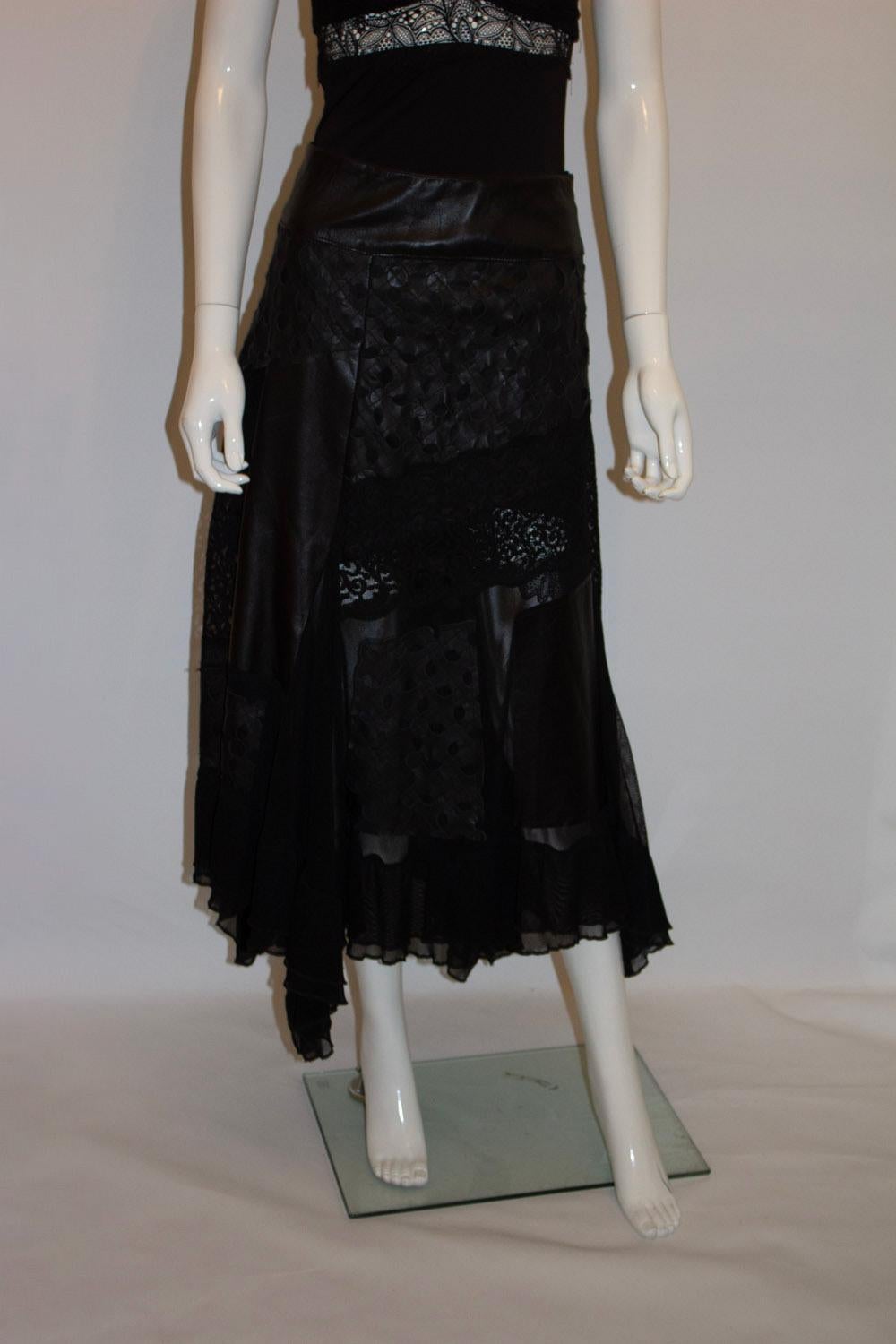 Women's Azur London , Black leather and lace Skirt For Sale