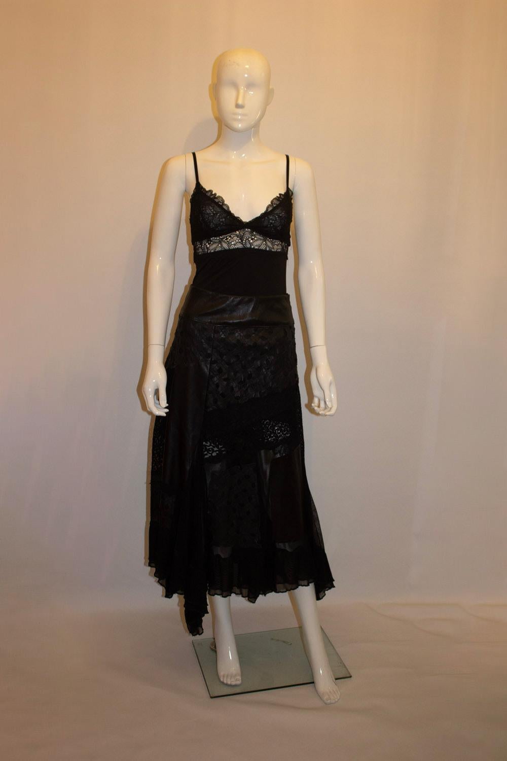 Azur London , Black leather and lace Skirt For Sale 1