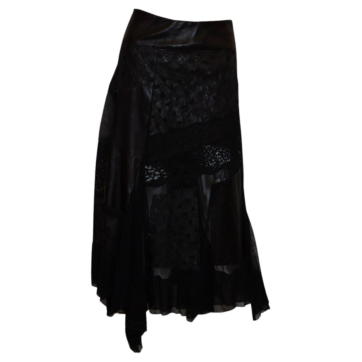 Azur London , Black leather and lace Skirt For Sale