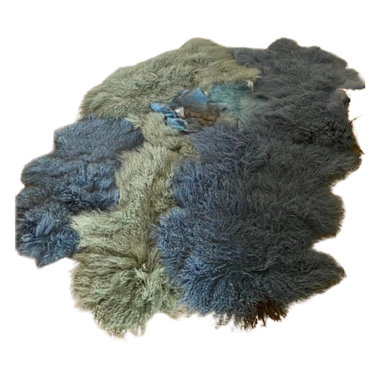 Modern Organic Shape Hand-Dyed Azur Blue European Sheepskin Rug by Carine Boxy