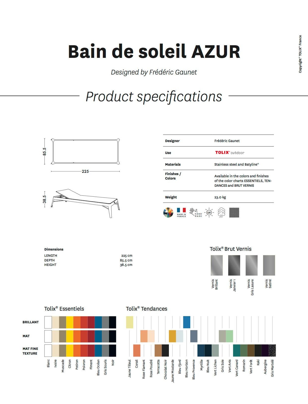 Azur Sunbed in Essential Colors by Frederic Gaunet & Tolix For Sale 2