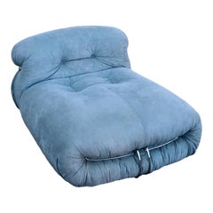 Azure Alcantara "Soriana" Chaise Lounge by Afra & Tobia Scarpa for Cassina, 1969