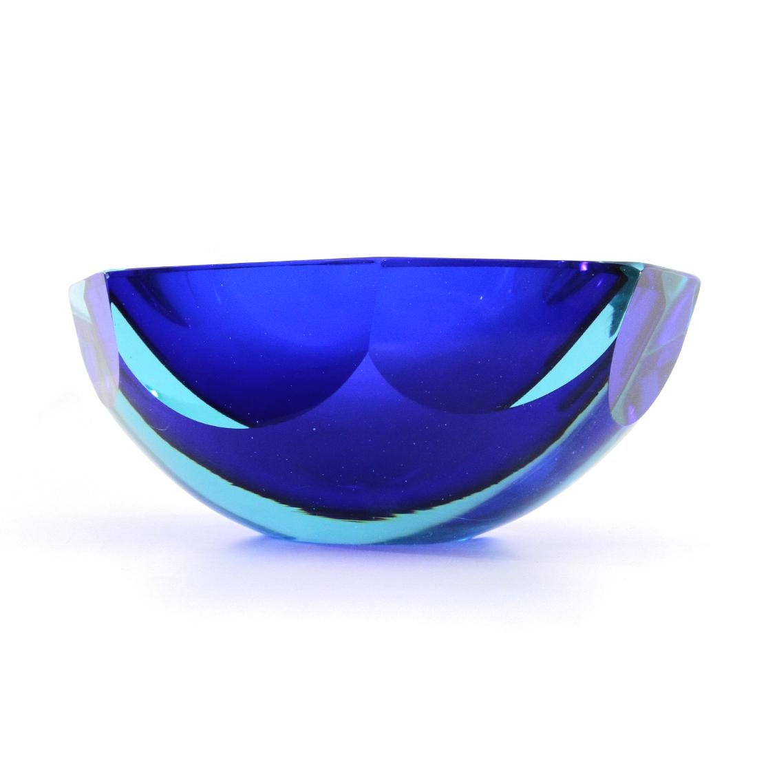 Mid-20th Century Azure and blue Murano glass bowl, 1960s For Sale