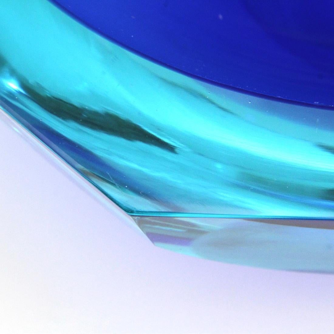 Murano Glass Azure and blue Murano glass bowl, 1960s For Sale
