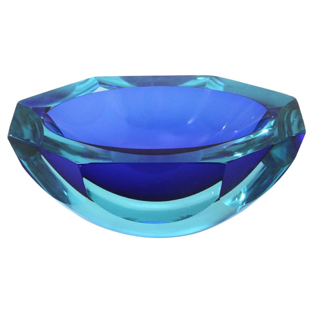Azure and blue Murano glass bowl, 1960s For Sale