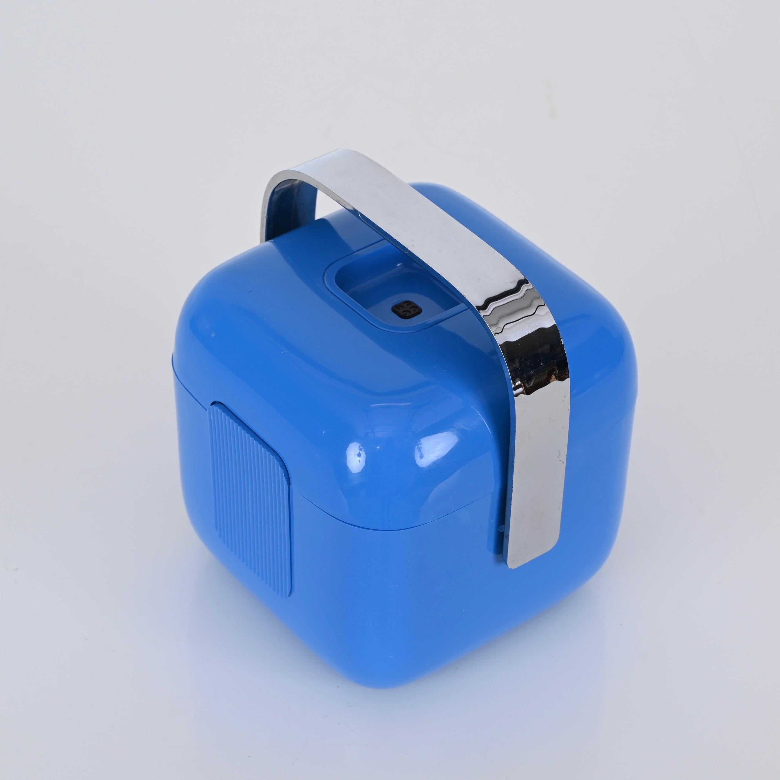 Plastic Azure and Chrome Italian Ice Bucket by Guzzini, Italy 1970s For Sale