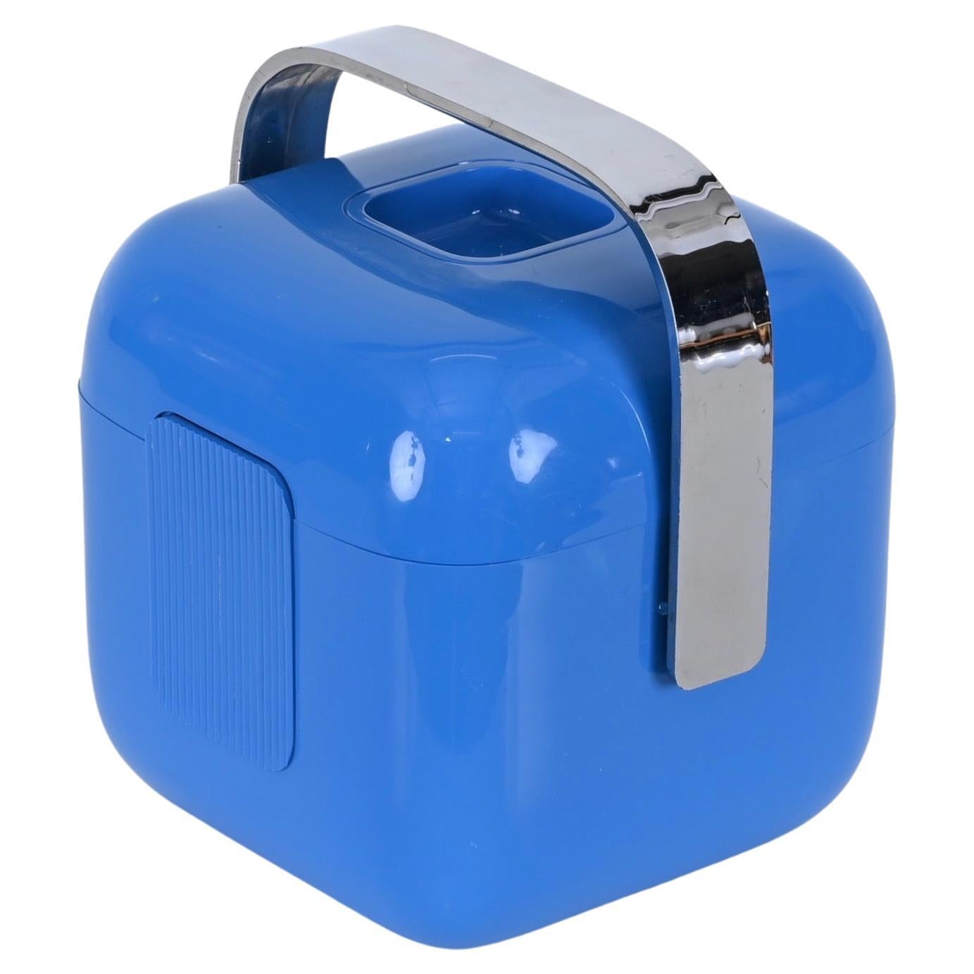Azure and Chrome Italian Ice Bucket by Guzzini, Italy 1970s For Sale