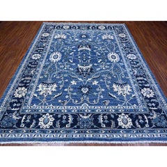 Alfombra Oriental de Lana Pura Anudada a Mano con Diseño Mahal Azul Azur 8'1" x 9'8