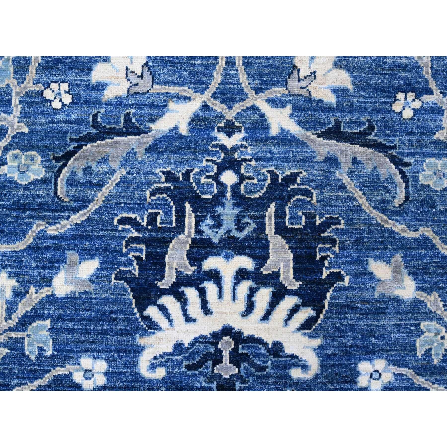 Laine Tapis oriental bleu azur avec motif Mahal noué à la main 8'1