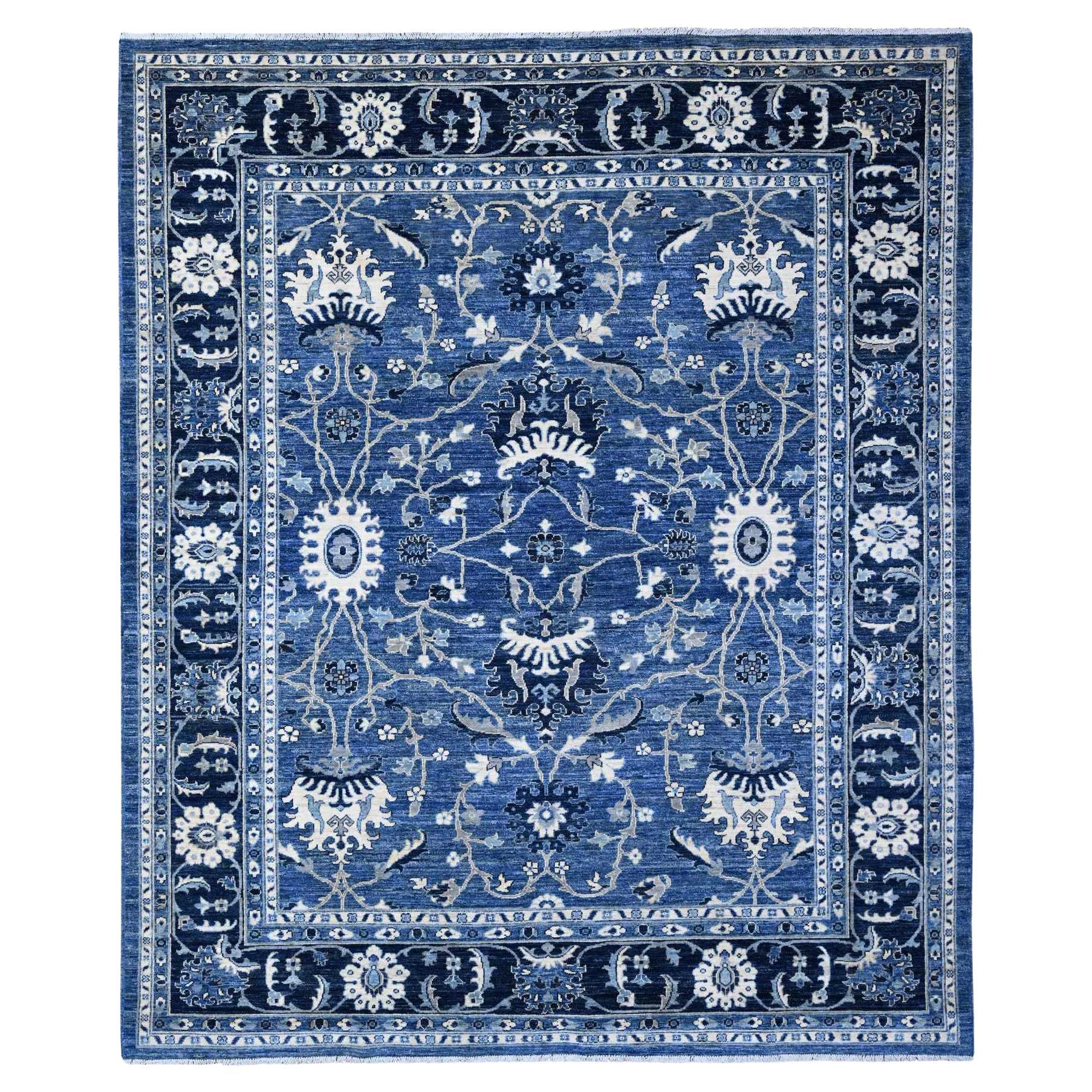 Tapis oriental bleu azur avec motif Mahal noué à la main 8'1" x 9'8" en vente