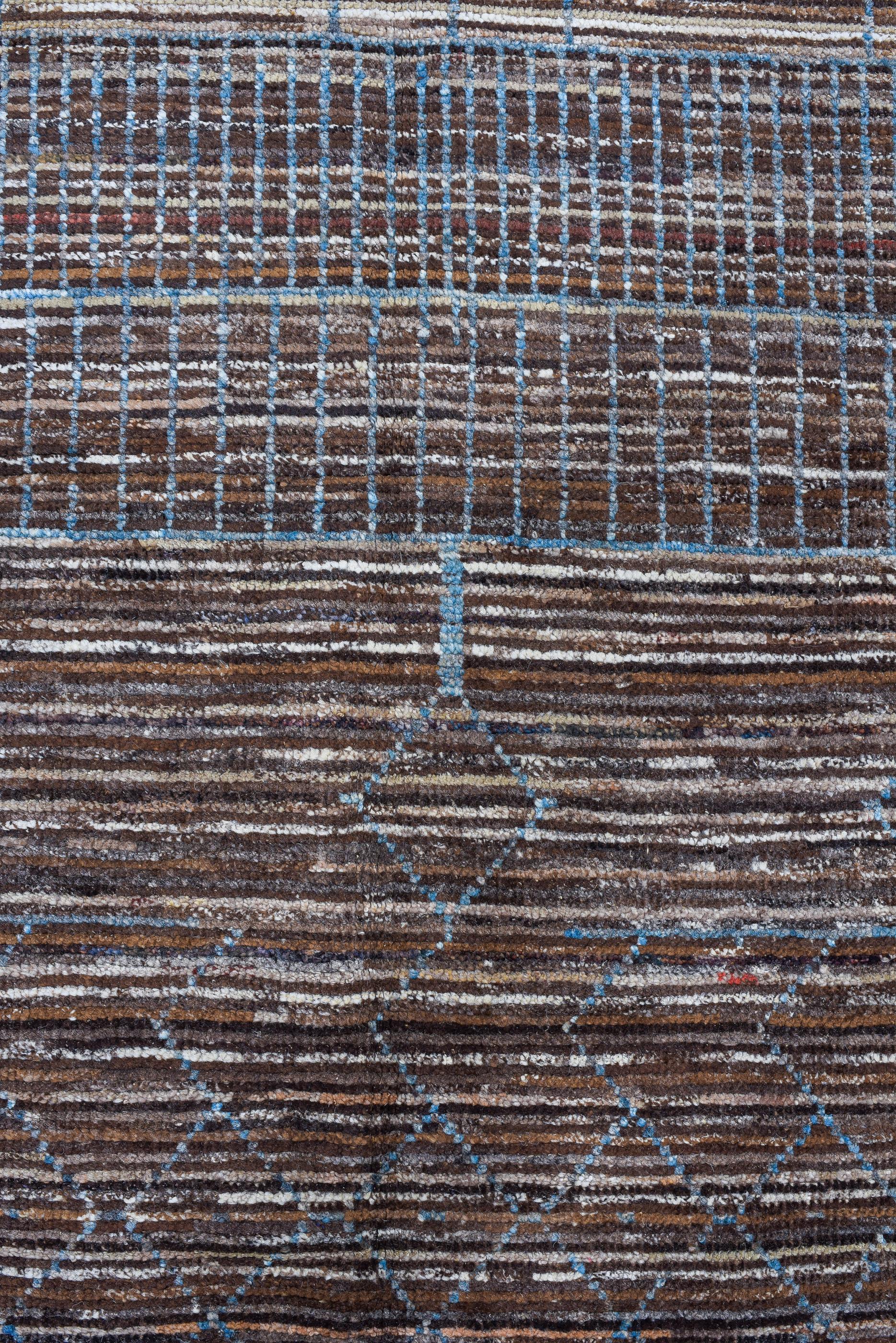Tulu Azure Blue on Rocky Brown with Village Weavings For Sale