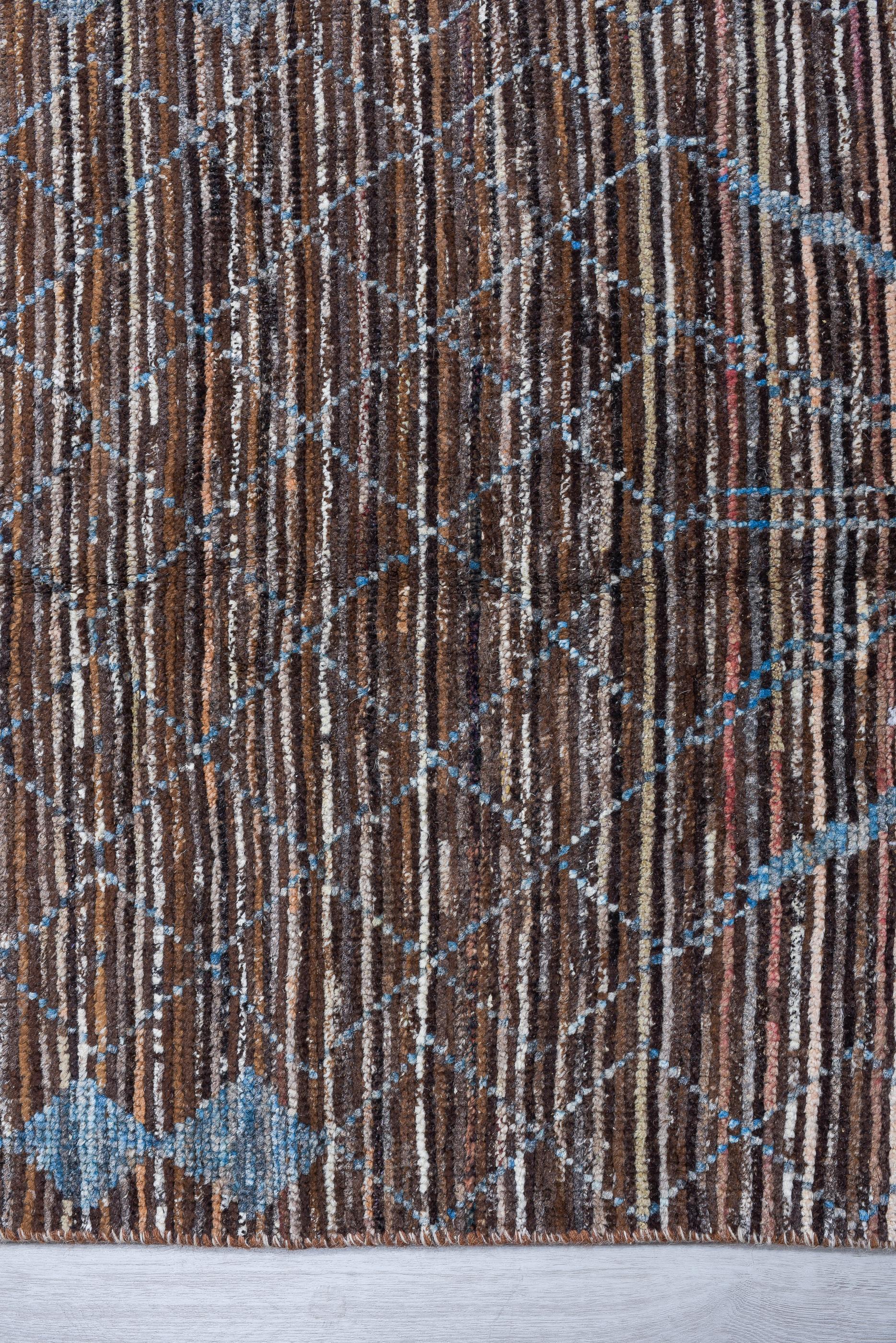 Afghan Azure Blue on Rocky Brown with Village Weavings For Sale