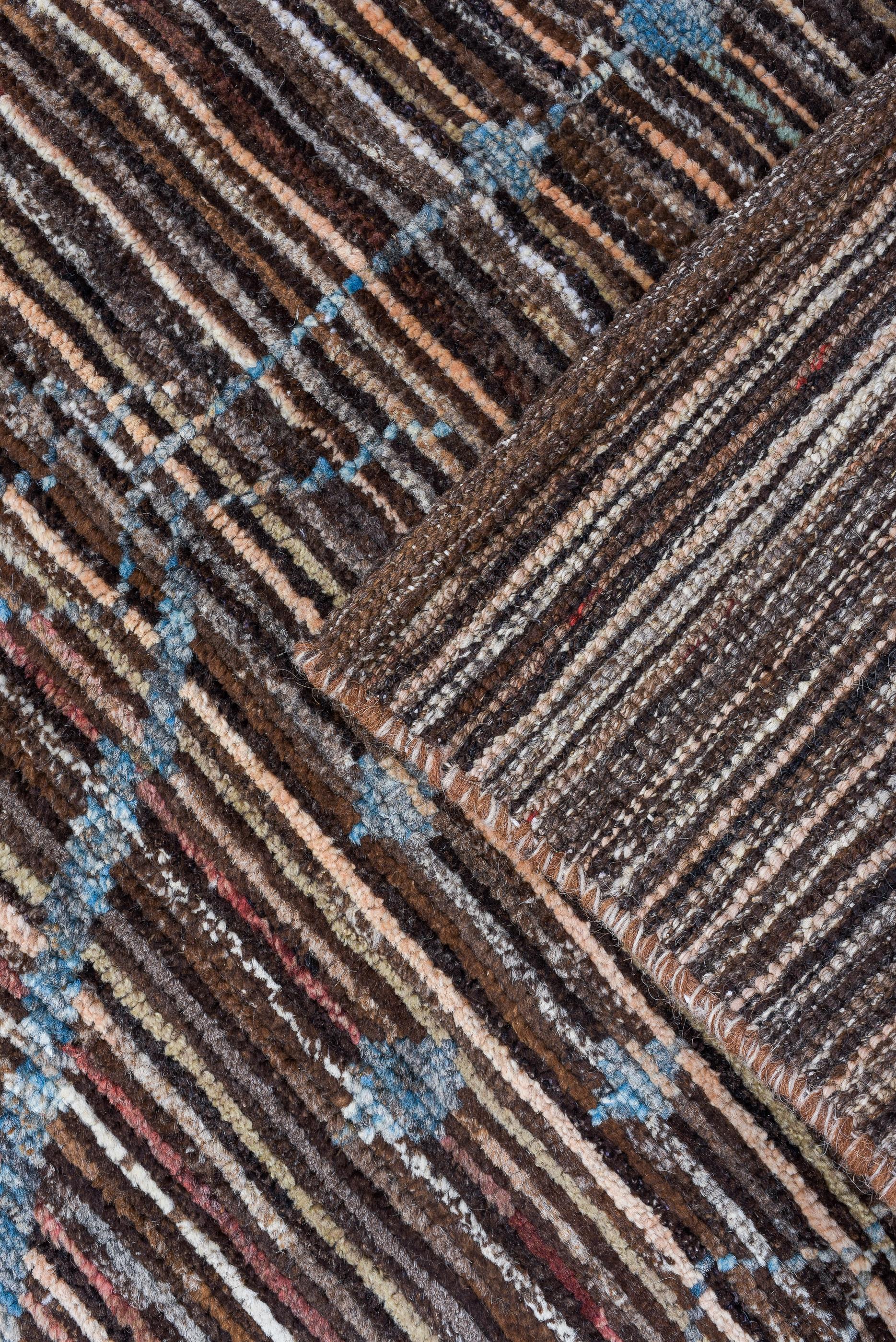Azure Blue on Rocky Brown with Village Weavings In Excellent Condition For Sale In New York, NY
