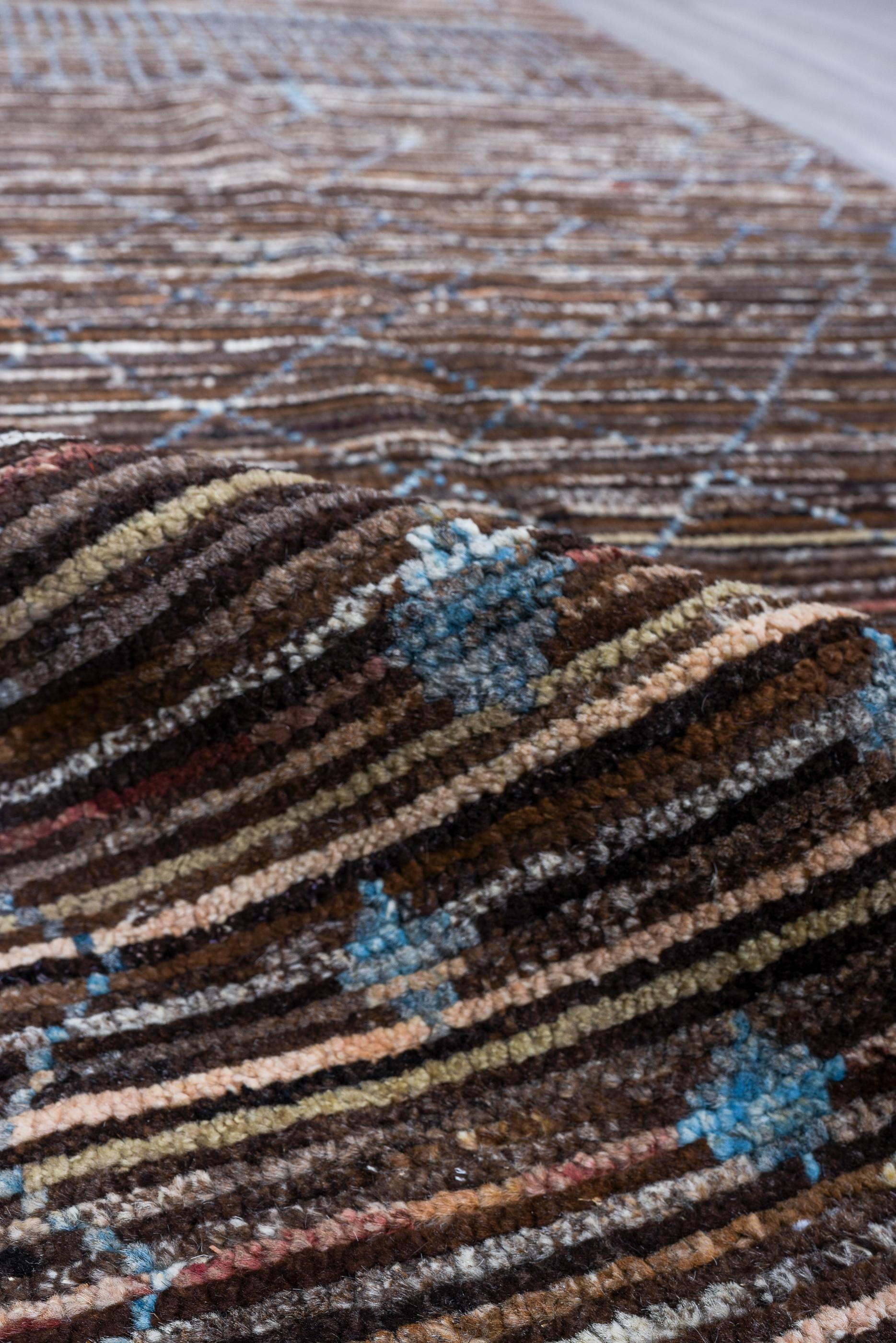 Contemporary Azure Blue on Rocky Brown with Village Weavings For Sale