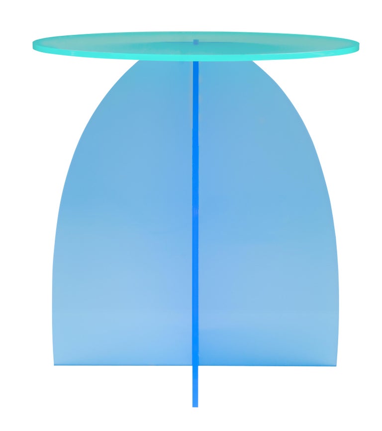 Dutch Azure Circular Acrylic Side Tables, Sheer by Carnevale Studio For Sale