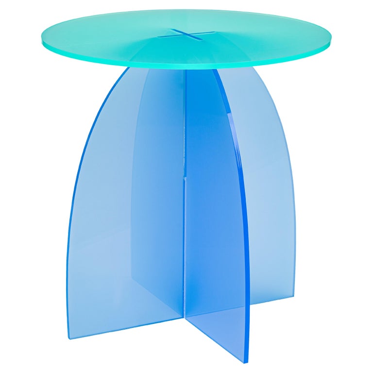 Azure Circular Acrylic Side Tables, Sheer by Carnevale Studio For Sale