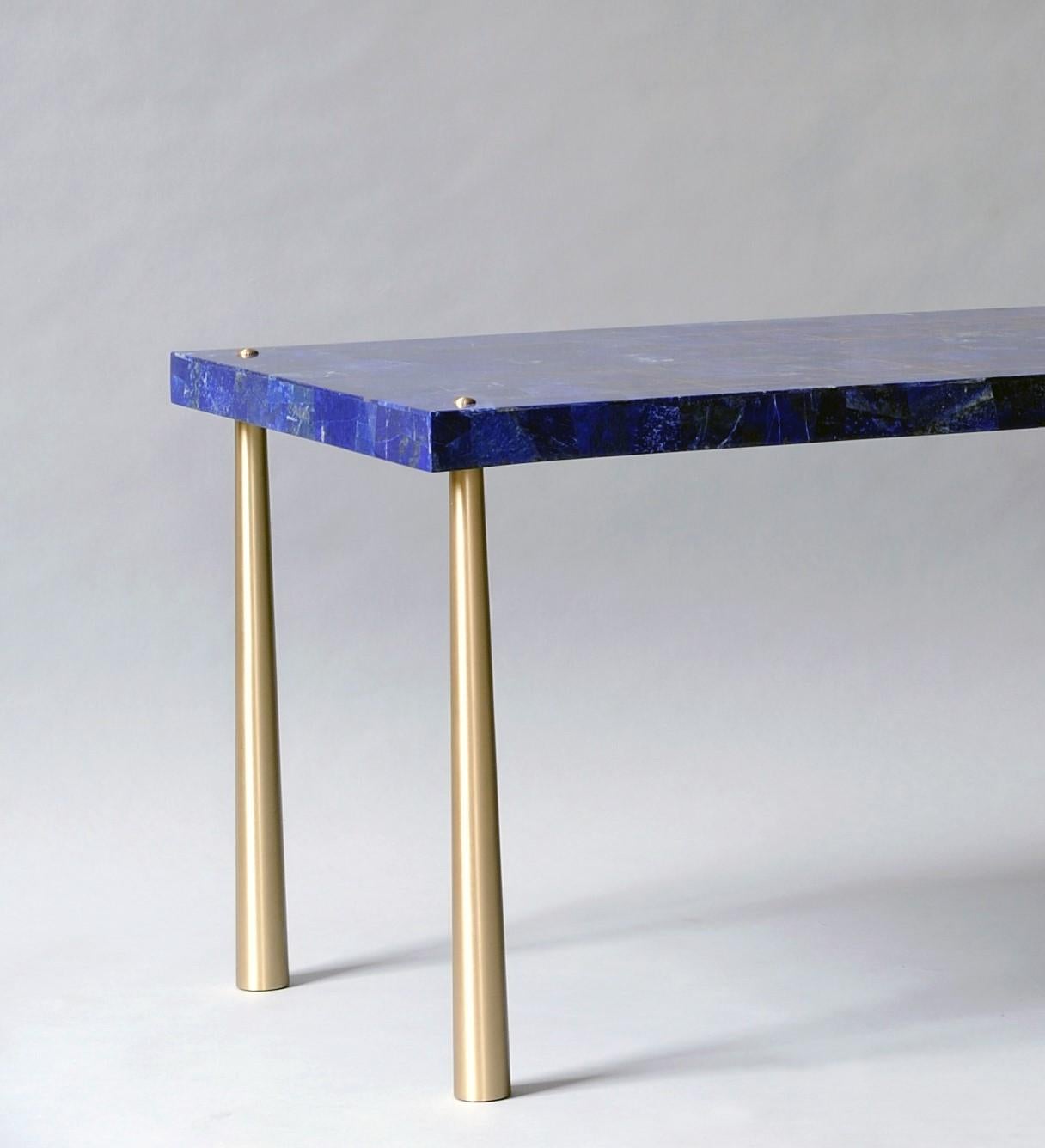 Mid-Century Modern Azure Coffee or Cocktail Table by DeMuro Das in Lapis Lazuli and Brass Inlay