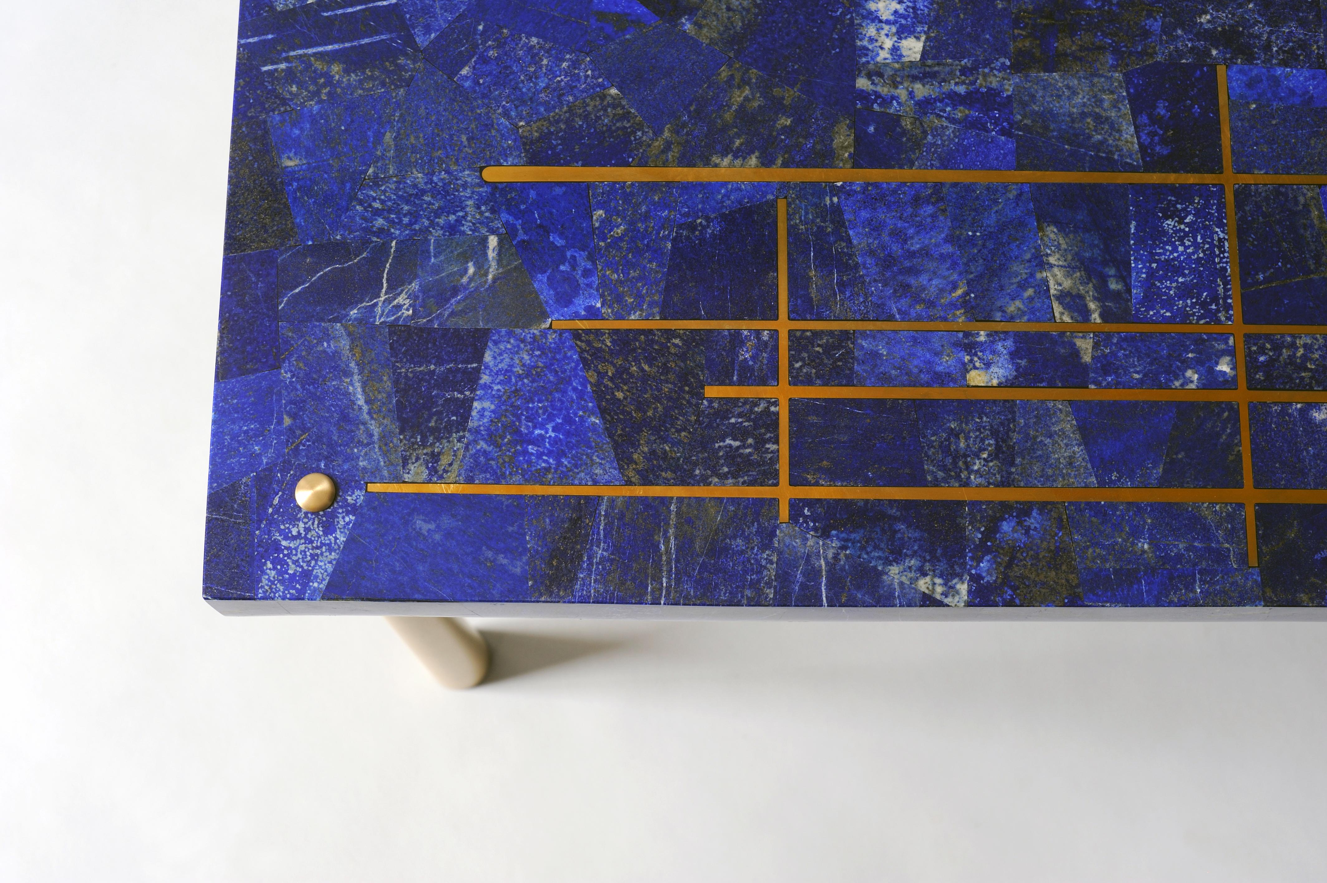 Azure Coffee or Cocktail Table by DeMuro Das in Lapis Lazuli and Brass Inlay In New Condition In New York, NY