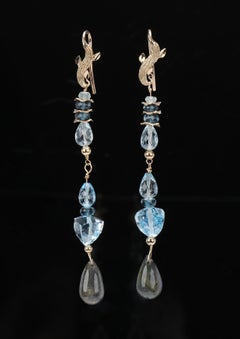 Sky and London Blue Topaz, Labradorite, and Gold Dangle Earrings