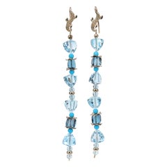 Sky and London Blue Topaz, Turquoise, and Gold Dangle Earrings