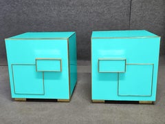 Azure Dreams: Art Deco Murano Glass & Brass Nightstands for Luxe Bedrooms