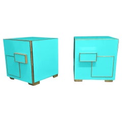 Azure Dreams: Art Deco Murano Glass & Brass Nightstands for Luxe Bedrooms