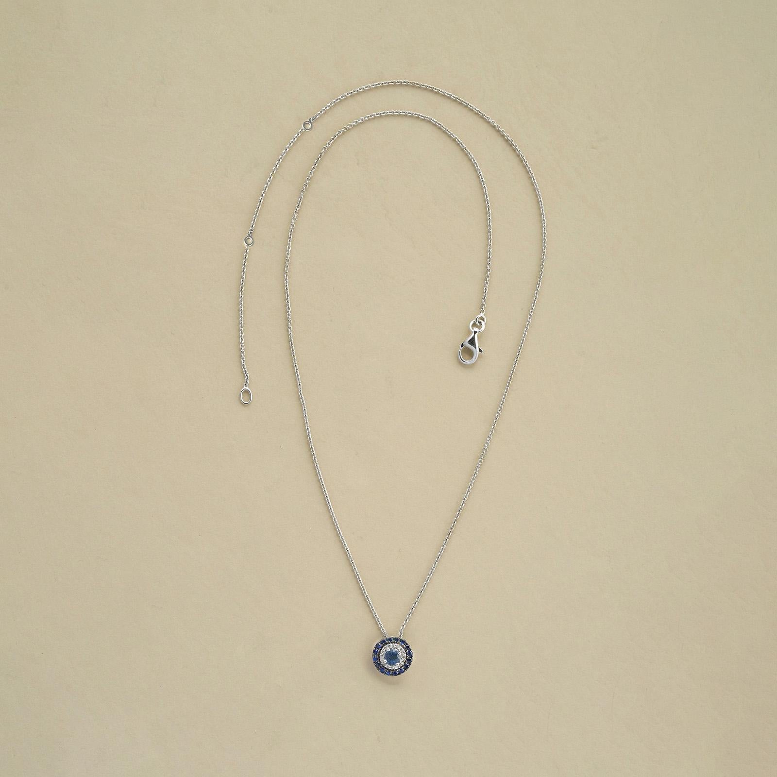 Brilliant Cut Azure Gold Diamond and Blue Sapphire Pendant Necklace For Sale