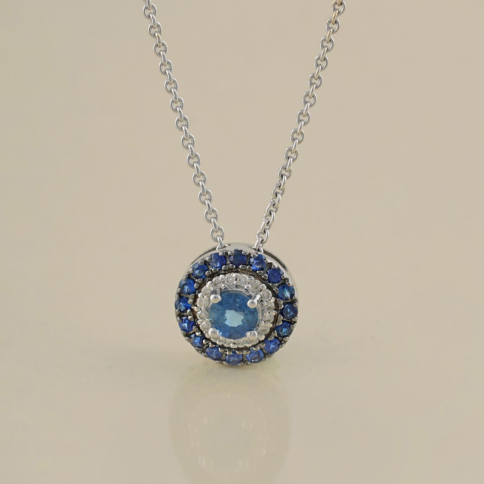 Azure Gold Diamond and Blue Sapphire Pendant Necklace In New Condition For Sale In Lawrenceville, GA