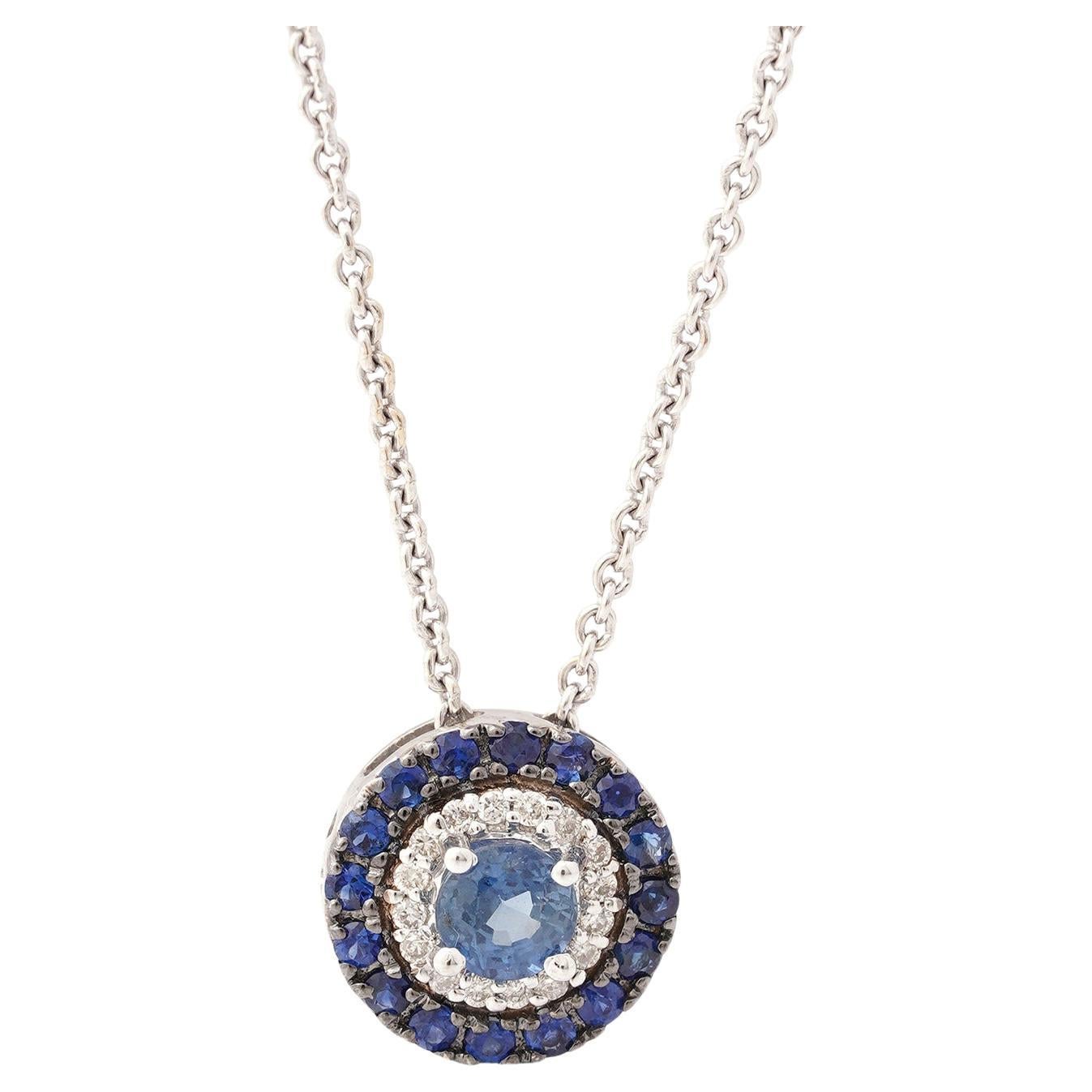 Collier pendentif en or azur avec diamants et saphir bleu