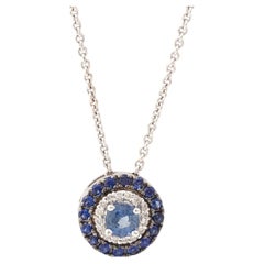 Azurblauer Gold Diamant und Blauer Saphir Anhänger Halskette