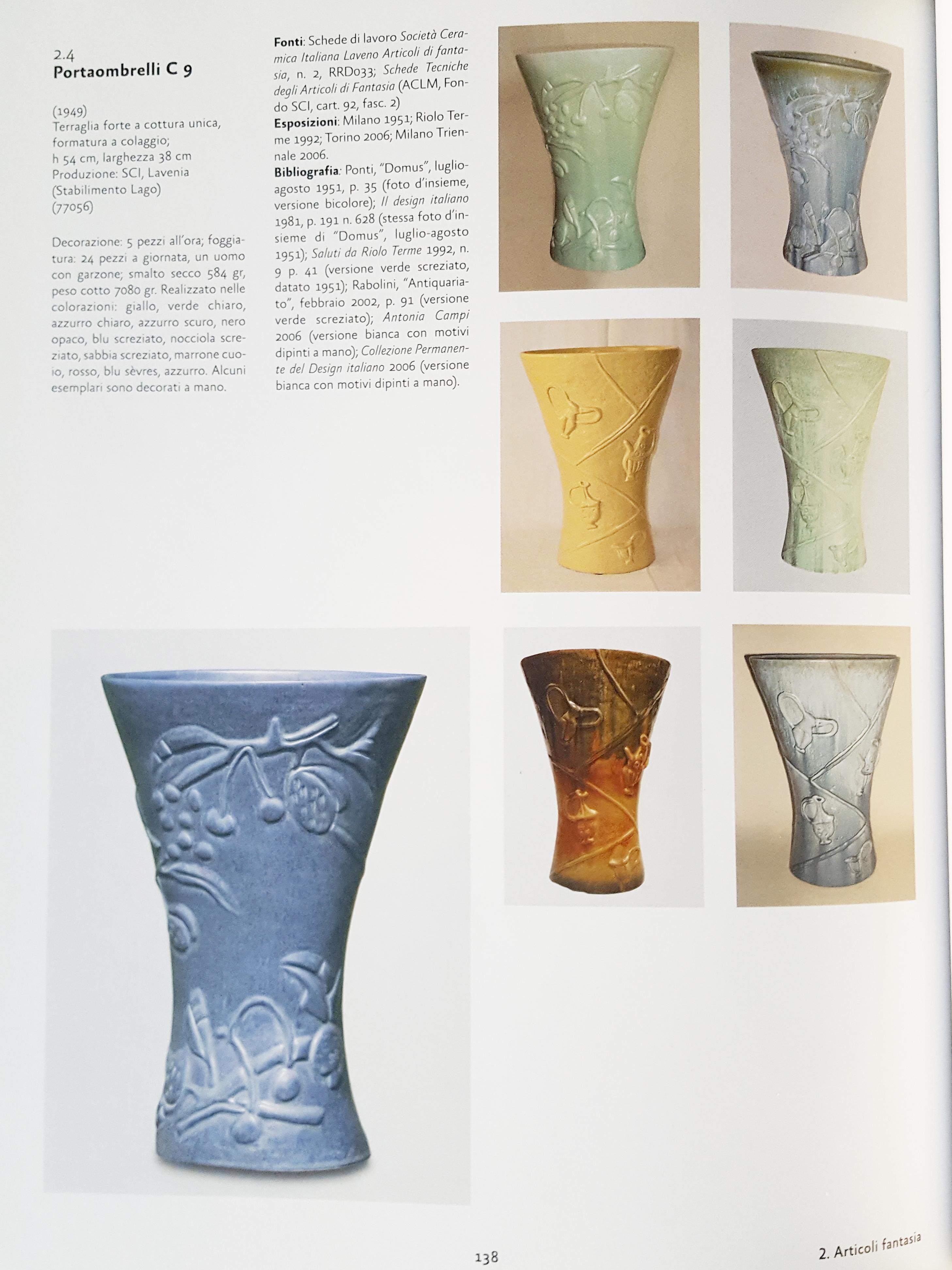 Azure & Grey Ceramic Midcentury Umbrella Stand by Antonia Campi for S.C.I Laveno For Sale 5