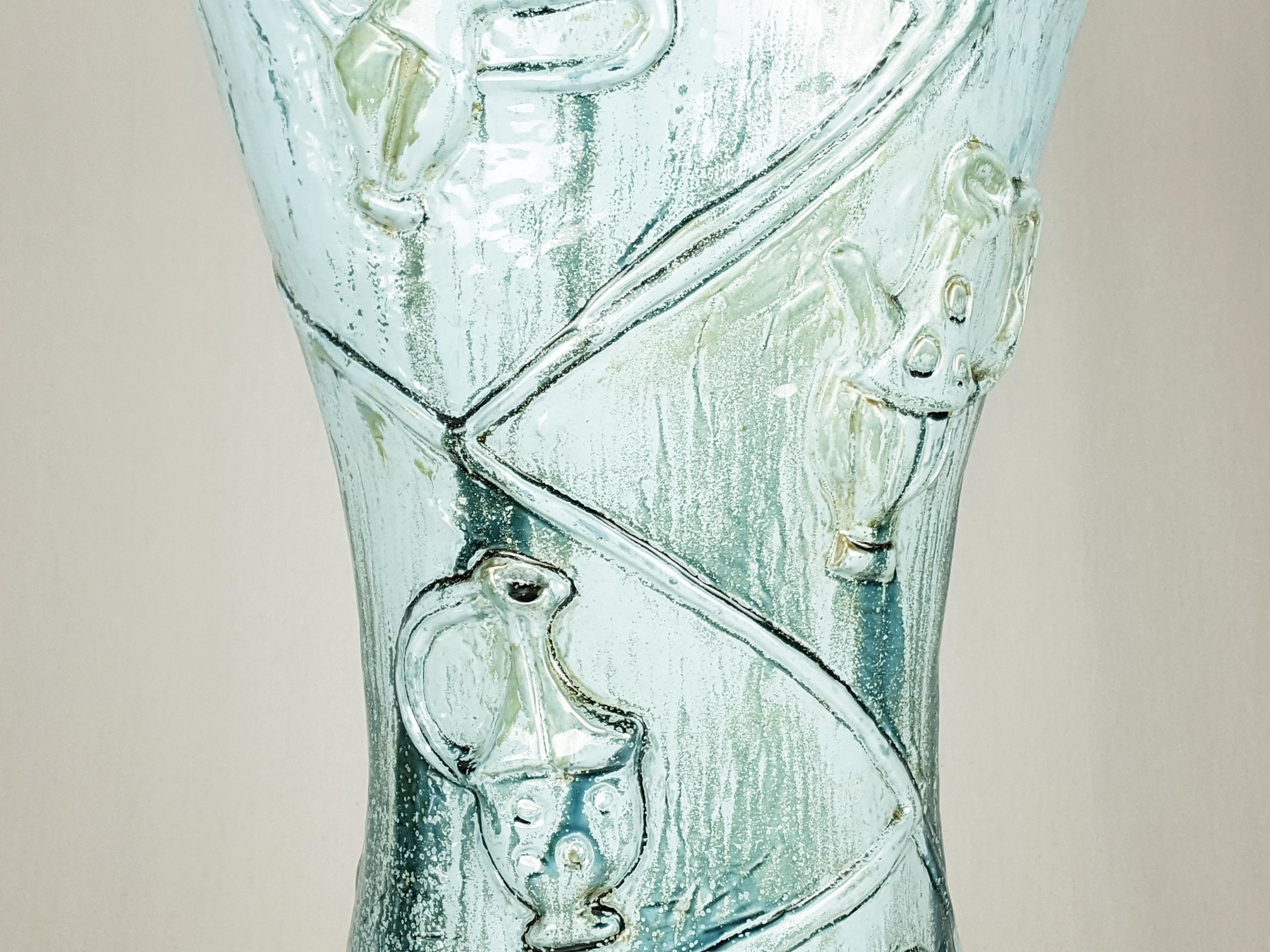 Mid-Century Modern Azure & Grey Ceramic Midcentury Umbrella Stand by Antonia Campi for S.C.I Laveno For Sale