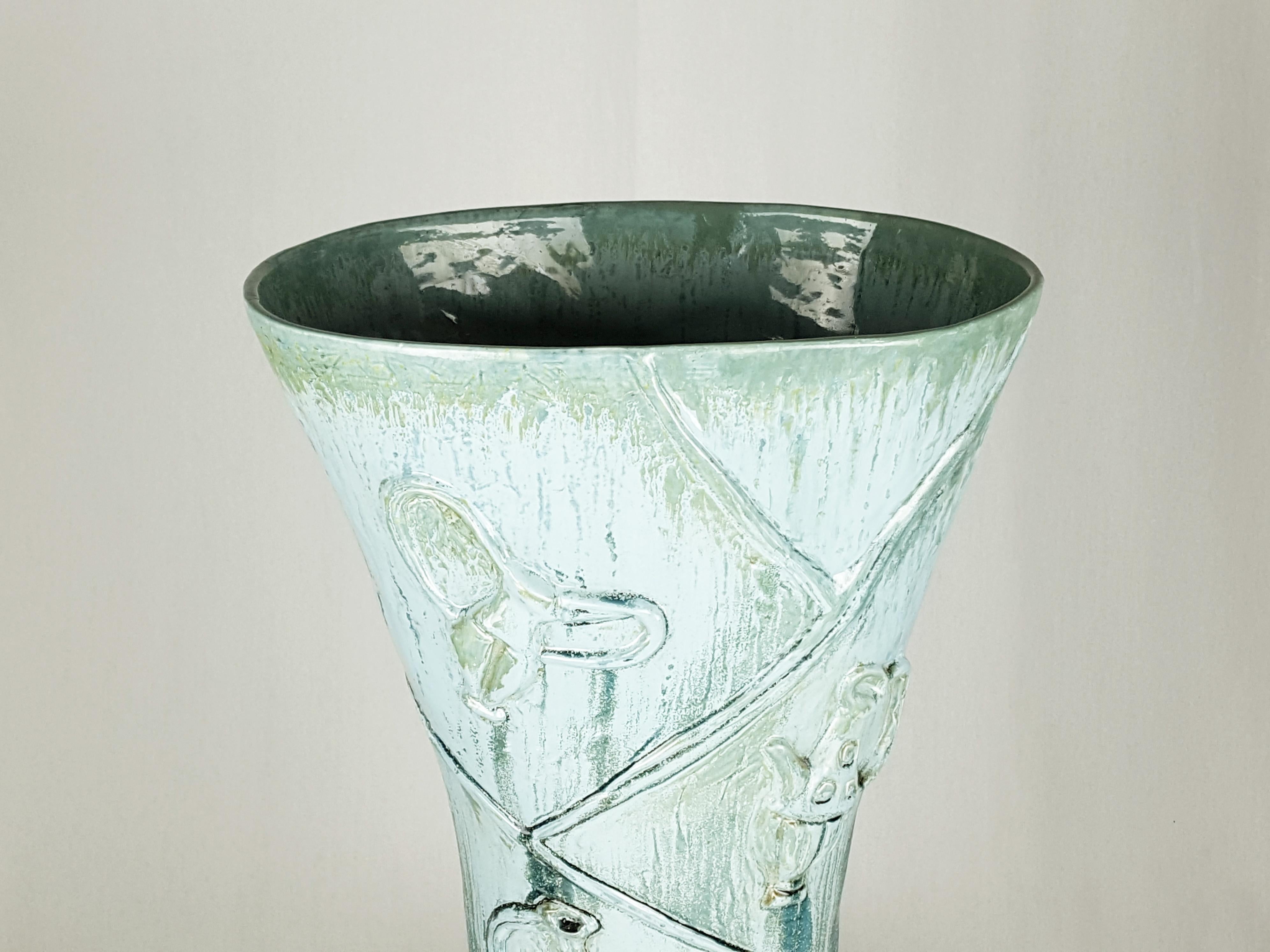 Glazed Azure & Grey Ceramic Midcentury Umbrella Stand by Antonia Campi for S.C.I Laveno For Sale