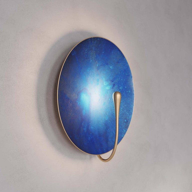 Organic Modern 'Cosmic Azure' Indigo Blue Patina Brass Contemporary Wall Light, Sconce For Sale
